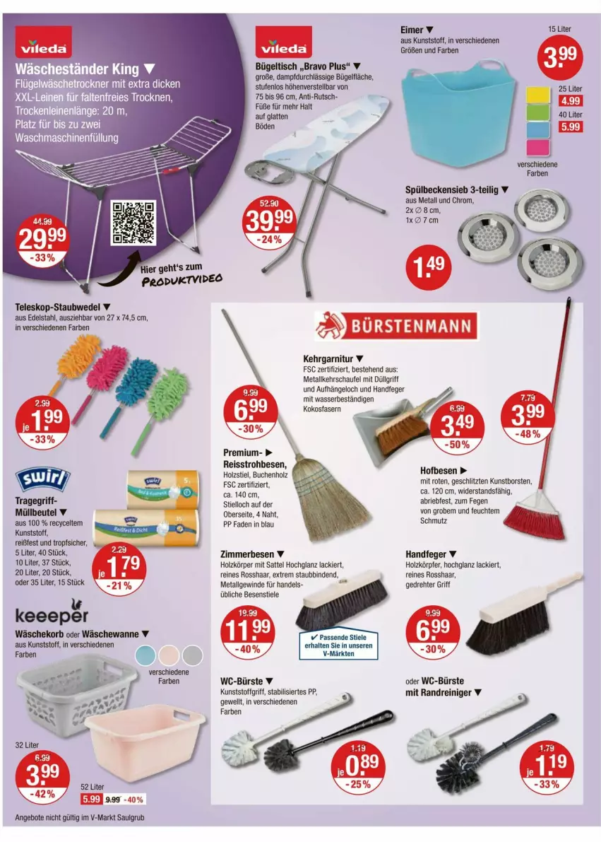 Aktueller Prospekt Vmarkt - Prospekte - von 26.06 bis 02.07.2025 - strona 14 - produkty: angebot, angebote, beutel, binden, Bravo, brie, buch, bügel, bügeltisch, bürste, edelstahl, eimer, eis, garnitur, hochglanz, Holz, Kehrgarnitur, kokos, korb, lack, LG, müllbeutel, reiniger, reis, reiss, sattel, staubwedel, Teleskop, Ti, tisch, tragegriff, Wanne, wäschekorb, wasser, WC-Bürste, wedel, ZTE