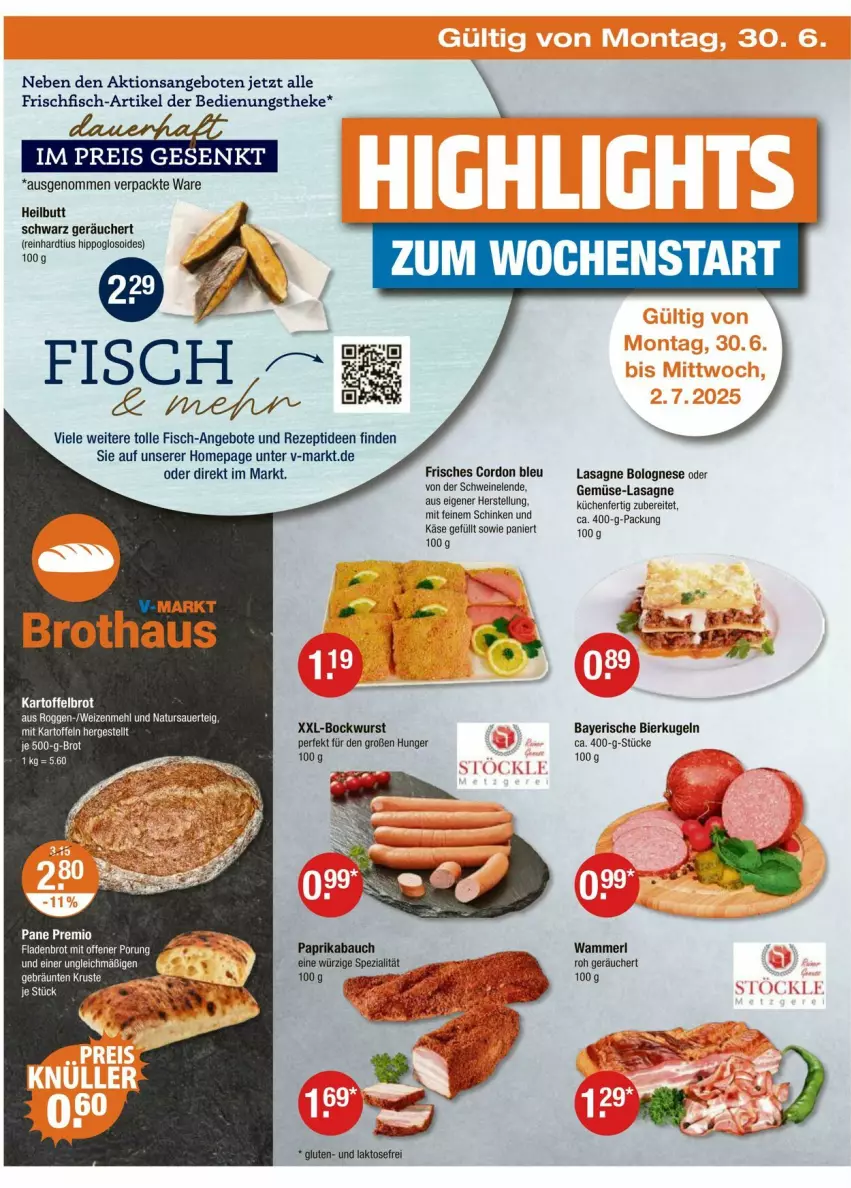 Aktueller Prospekt Vmarkt - Prospekte - von 26.06 bis 02.07.2025 - strona 22 - produkty: angebot, angebote, auer, Bau, bier, bockwurst, bolognese, brot, cordon bleu, fisch, frischfisch, hipp, kartoffel, kartoffeln, Käse, küche, Küchen, Kugel, lasagne, mehl, merl, natur, Omep, paprika, rezept, schinken, schwein, schweine, Spezi, Ti, wein, weine, weizenmehl, wurst