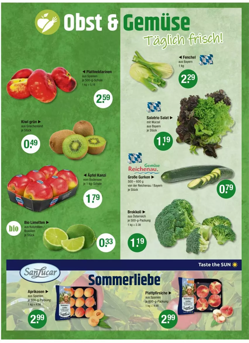 Aktueller Prospekt Vmarkt - Prospekte - von 26.06 bis 02.07.2025 - strona 4 - produkty: aprikose, aprikosen, brokkoli, fenchel, gurke, gurken, pfirsich, pfirsiche, plattpfirsiche, salat