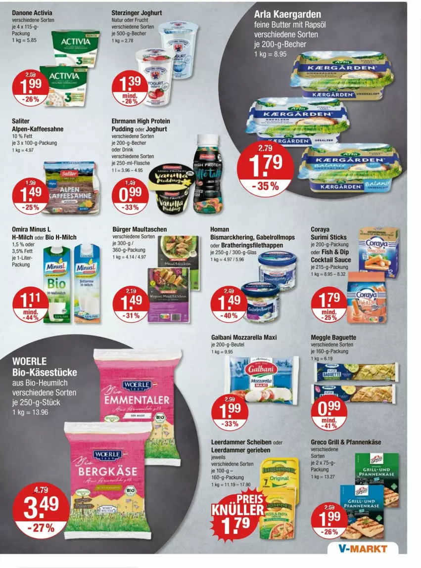Aktueller Prospekt Vmarkt - Prospekte - von 26.06 bis 02.07.2025 - strona 7 - produkty: activia, baguette, Becher, beutel, bio, bismarck, cocktail, danone, danone activia, dip, drink, ehrmann, filet, flasche, frucht, gabel, galbani, gin, grill, hering, Herings, Heu, heumilch, joghur, joghurt, kaffee, Käse, leerdammer, maultaschen, meggle, milch, mozzarella, natur, pfanne, pfannen, pfannenkäse, pudding, rel, ring, sahne, saliter, sauce, spee, Tasche, taschen, Ti, und pfanne
