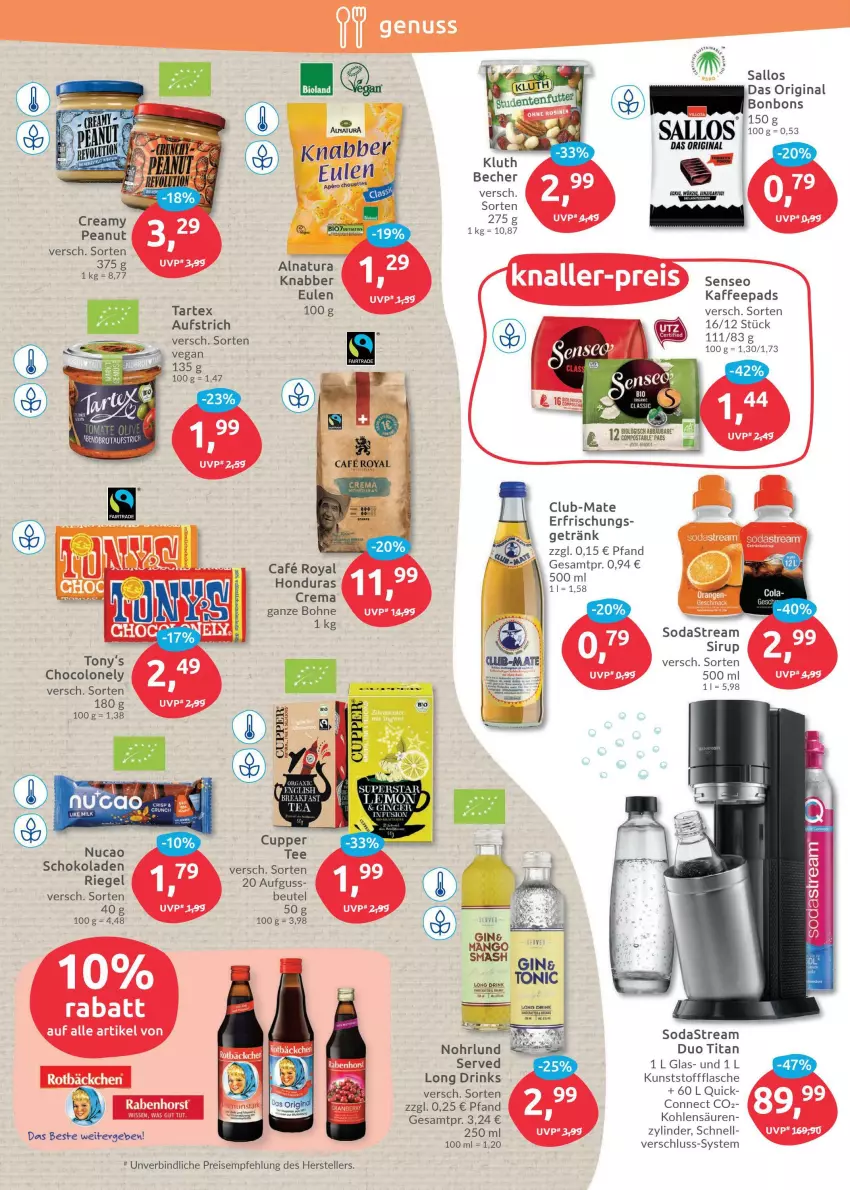 Aktueller Prospekt Budni - Prospekte - von 07.03 bis 12.03.2022 - strona 6 - produkty: aufstrich, Becher, beutel, bio, bohne, bonbons, drink, drinks, eier, eis, elle, flasche, getränk, gin, kaffee, kaffeepads, LG, natur, natura, reis, riegel, schoko, schokolade, schokoladen, senseo, sirup, Soda, sodastream, tee, teller, Ti, tonic