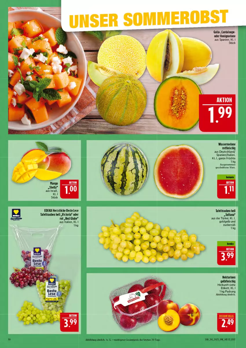 Aktueller Prospekt Marktkauf - Prospekt - von 17.08 bis 23.08.2025 - strona 10 - produkty: deka, eis, fleisch, früchte, honig, honigmelone, mam, mango, melone, Nektar, nektarinen, reis, Ria, schnitten, tafeltrauben, Ti, trauben, wasser, wassermelone, ZTE, zucker