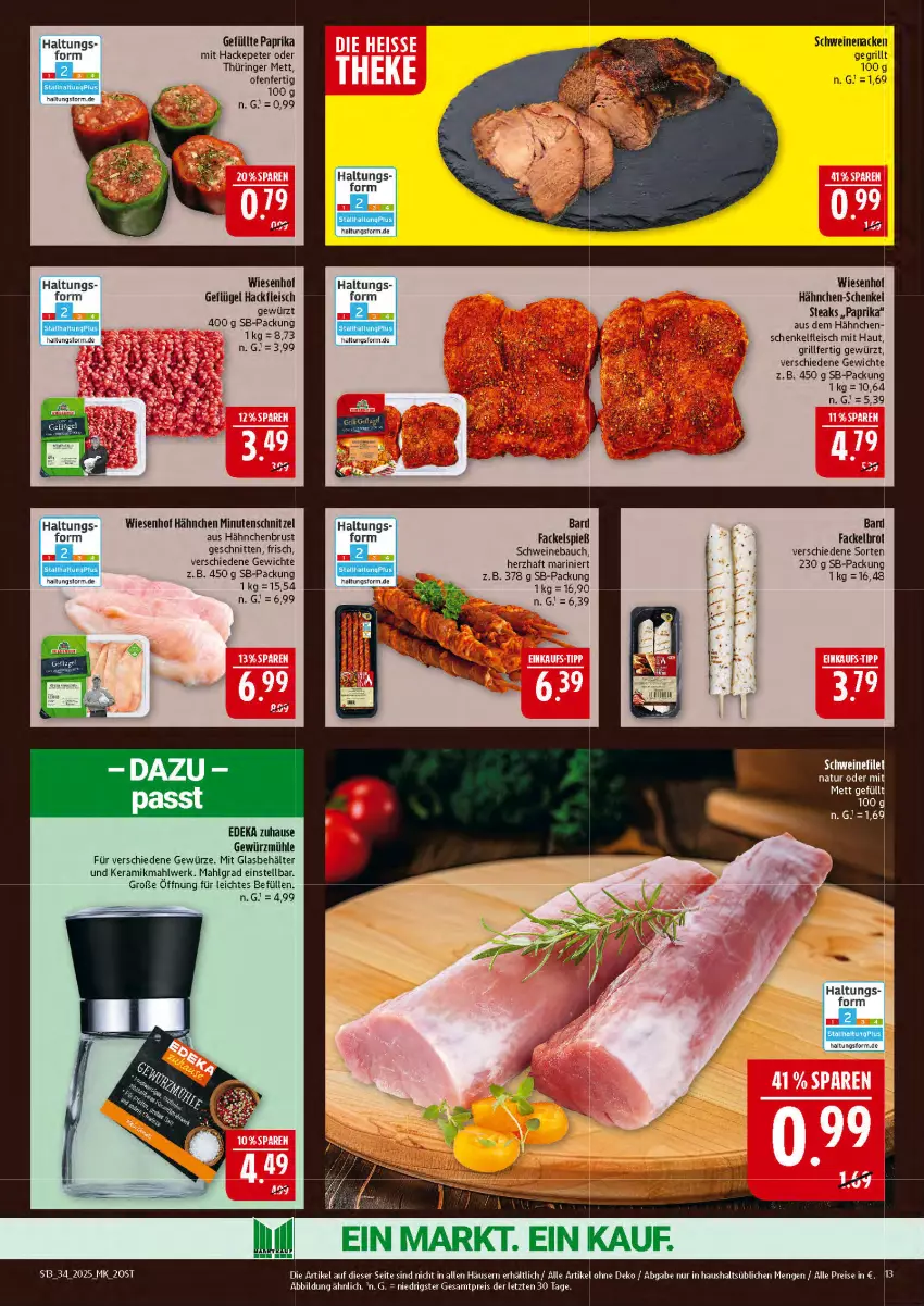 Aktueller Prospekt Marktkauf - Prospekt - von 17.08 bis 23.08.2025 - strona 13 - produkty: Bau, Behälter, brot, deka, eis, fleisch, Geflügel, gewürz, Gewürzmühle, grill, hackfleisch, hähnchen-schenkel, hähnchenbrust, henkel, LG, Mett, minutenschnitzel, natur, Ofen, paprika, reis, ring, schenkel, schnitten, schnitzel, schwein, schweine, Schweinebauch, schweinenacken, steak, steaks, Ti, wein, weine, wiesenhof, ZTE