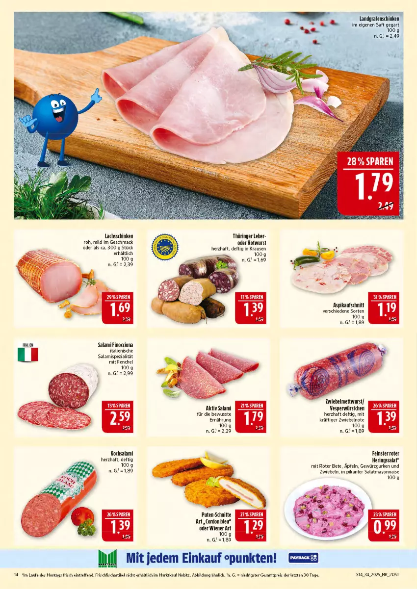 Aktueller Prospekt Marktkauf - Prospekt - von 17.08 bis 23.08.2025 - strona 14 - produkty: aufschnitt, cordon bleu, eis, fenchel, fisch, frischfisch, gewürz, Gewürzgurke, gewürzgurken, gurke, gurken, hering, Herings, lachs, lachsschinken, Landgrafenschinken, mac, mayonnaise, Mett, mettwurst, pute, reis, ring, Rotwurst, saft, salami, salat, schinken, Spezi, Ti, wiener, wurst, würstchen, Yo, ZTE, zwiebel, zwiebelmettwurst, zwiebeln