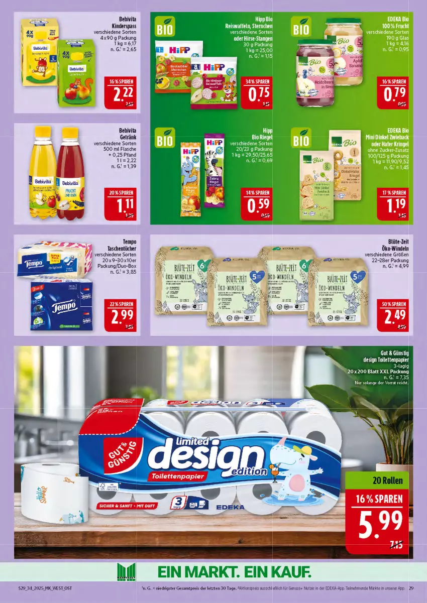 Aktueller Prospekt Marktkauf - Prospekt - von 17.08 bis 23.08.2025 - strona 29 - produkty: aktionspreis, bebivita, Blüte, deka, eis, flasche, getränk, hafer, Kinder, nuss, reis, Tasche, taschen, taschentücher, Tempo, Ti, tücher, vita, windeln, ZTE