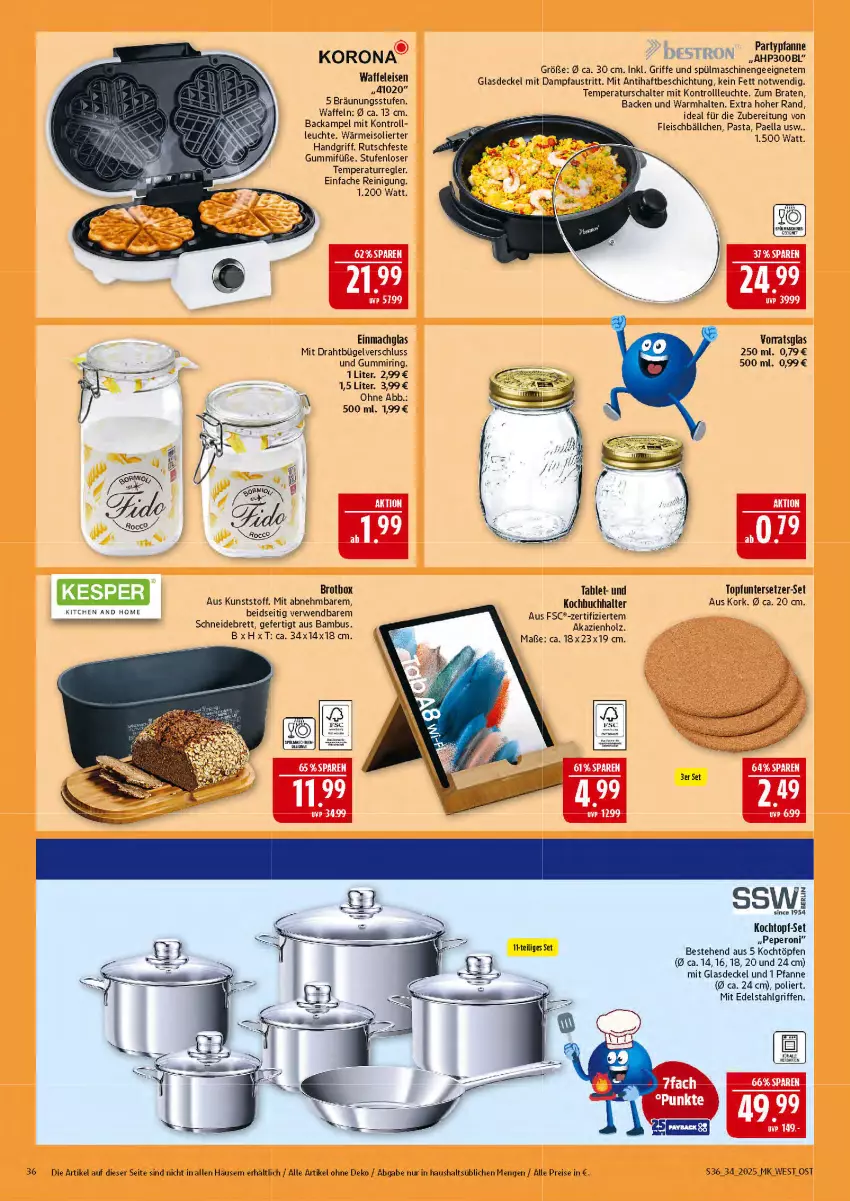 Aktueller Prospekt Marktkauf - Prospekt - von 17.08 bis 23.08.2025 - strona 36 - produkty: aust, bambus, braten, brot, bügel, decke, Deckel, Draht, edelstahl, einmachglas, eis, erde, fleisch, Fleischbällchen, Glasdeckel, Holz, HP, Kochtopf, Leuchte, LG, mac, paella, pasta, peperoni, Peroni, pfanne, Pfau, Reinigung, reis, ring, rwe, Schal, schneidebrett, spülmaschinen, tablet, Ti, topf, topf-set, Topfuntersetzer, Untersetzer, Waffeleisen, waffeln