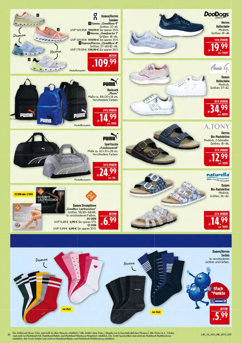 Aktueller Prospekt Marktkauf - Prospekt - von 17.08 bis 23.08.2025 - strona 40 - produkty: bio, dell, eis, hose, Laufen, Mode, natur, Naturella, pantolette, pantoletten, puma, reis, rel, rucksack, rum, sac, schuhe, sneaker, socken, Spiele, Sport, sporttasche, Strumpfhose, Surf, Tasche, Ti