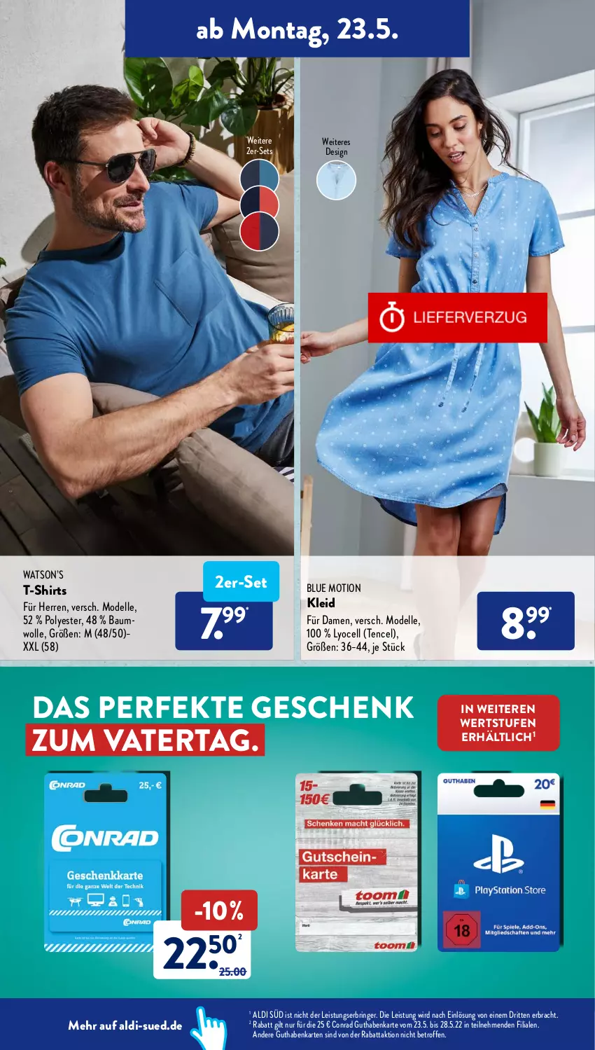 Aktueller Prospekt AldiSud - ALDI Aktuell - von 23.05 bis 28.05.2022 - strona 18 - produkty: aldi, Bau, baumwolle, dell, eis, elle, guthabenkarte, kleid, Mode, ring, shirt, shirts, T-Shirt, Ti, wolle, Yo