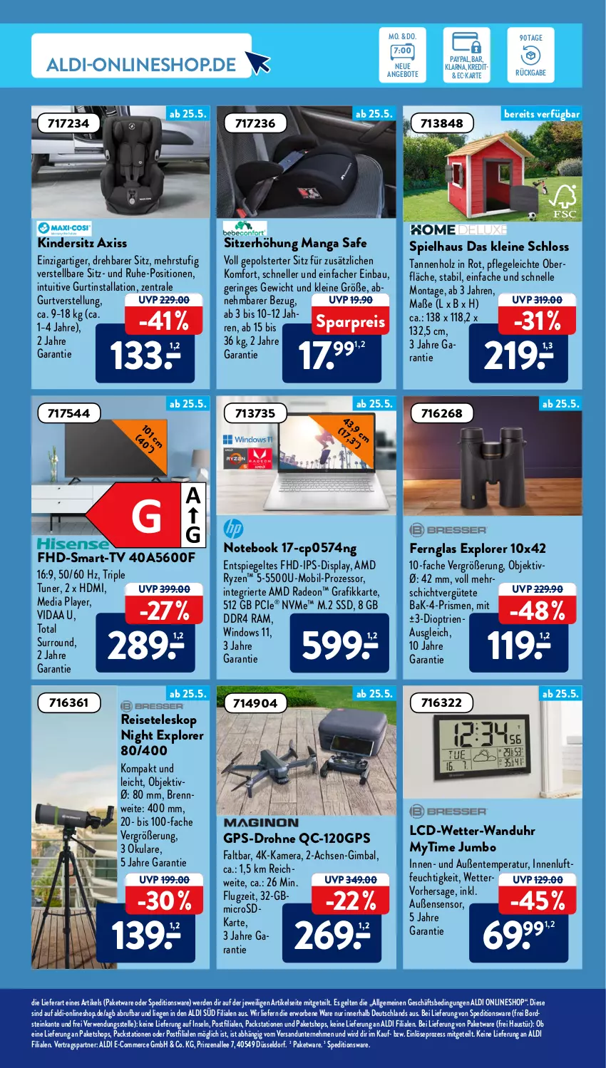 Aktueller Prospekt AldiSud - ALDI Aktuell - von 23.05 bis 28.05.2022 - strona 25 - produkty: aldi, AMD Radeon, angebot, angebote, aust, Bau, deo, Drohne, eis, elle, ente, erde, Fernglas, GPS, HDMI, Holz, ips-display, jumbo, kamera, Kinder, Kindersitz, leine, LG, Liege, microsd, notebook, radeon, reis, ring, rwe, ryzen, Sitzerhöhung, spiegel, ssd, Teleskop, Ti, tuner, uhr, wanduhr