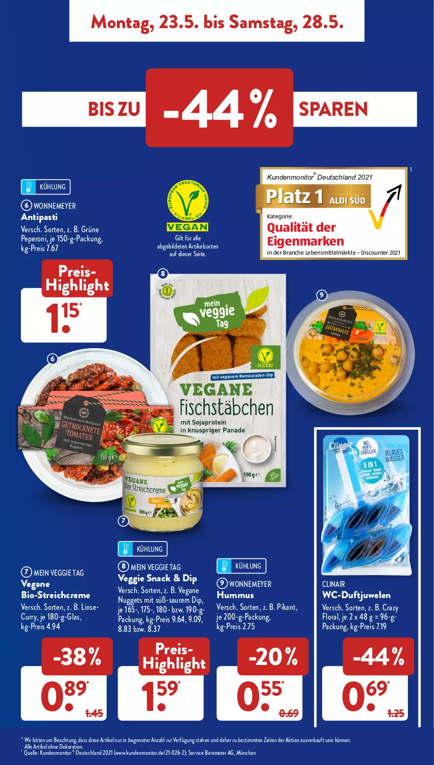 Aktueller Prospekt AldiSud - ALDI Aktuell - von 23.05 bis 28.05.2022 - strona 7 - produkty: aldi, alle artikel ohne dekoration, antipasti, asti, bio, Clin, creme, curry, dekoration, dip, discount, eis, elle, hummus, lebensmittel, monitor, nuggets, peperoni, Peroni, reis, snack, Ti, veggie, ZTE