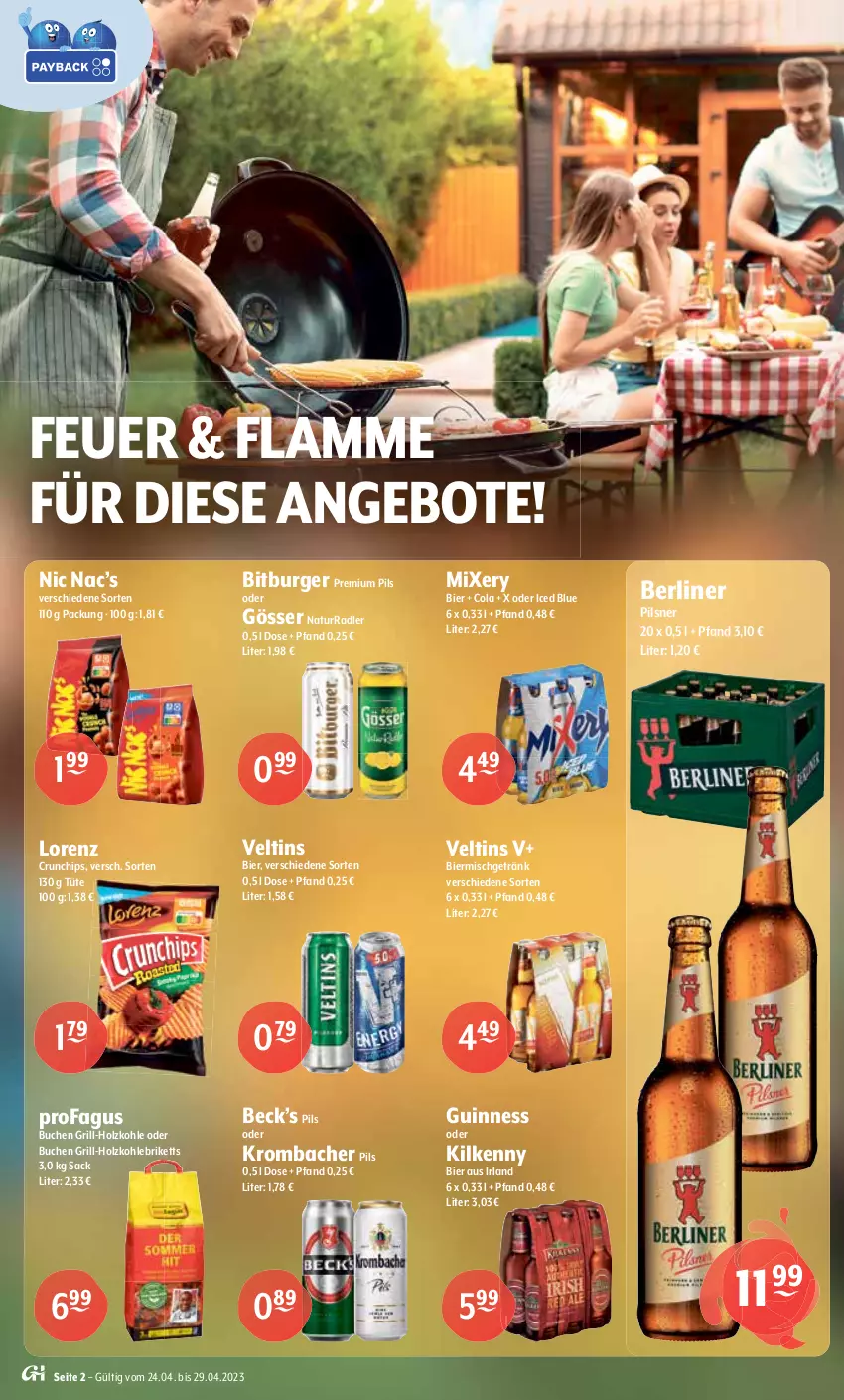 Aktueller Prospekt Getraenke Hoffmann - Prospekte - von 24.04 bis 29.04.2023 - strona 2 - produkty: Alwa, angebot, angebote, apfel, Apfelschorle, ball, berliner, bier, bitburger, black forest, bowle, briketts, buch, burger, chardonnay, chips, coca-cola, cola, crunchips, cuvée, dry gin, ecco, eis, elle, frucht, fruchtsecco, getränk, gin, gösser, grill, grill-holzkohle, Guinness, hella, Holz, holzkohle, ice tea, katlenburger, Kilkenny, krombache, krombacher, krombacher pils, lack, lamm, limo, limonade, lorenz, lorenz crunchips, mac, mineralwasser, mit frucht, Mixer, mixery, natur, pepsi, pfanne, Pfanner, pils, pilsner, premium pils, profagus, radler, reis, rel, rotkäppchen, rotwein, rum, sac, sanpellegrino, schorle, stifte, Ti, Tüte, veltins, vodka, volvic, wasser, wein, whisky