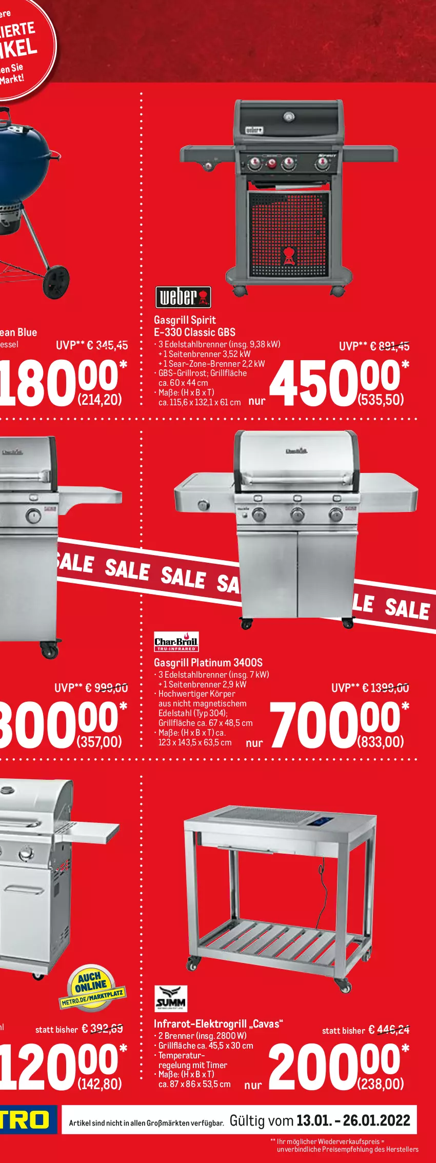 Aktueller Prospekt Metro - Sale Spezial - von 13.01 bis 26.01.2022 - strona 15 - produkty: Cava, decke, Deckel, edelstahl, eis, Elektro, elle, gasgrill, grill, grillfläche, grillrost, Holz, holzkohle, Kugel, kugelgrill, lamm, LG, mit thermometer, Reinigung, reis, teller, thermometer, Ti, timer, tisch, topf