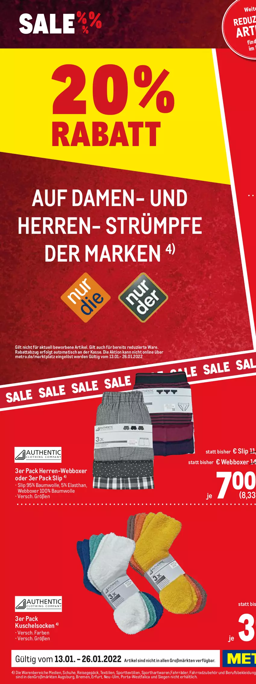 Aktueller Prospekt Metro - Sale Spezial - von 13.01 bis 26.01.2022 - strona 8 - produkty: auto, Bau, baumwolle, bügel, dell, eis, erde, Fahrrad, heimtextilien, kleid, Kleidung, Kuschelsocken, LG, Metro, Mode, Pyjama, reis, schuhe, slip, socken, Sport, strümpfe, tee, Ti, tisch, wolle