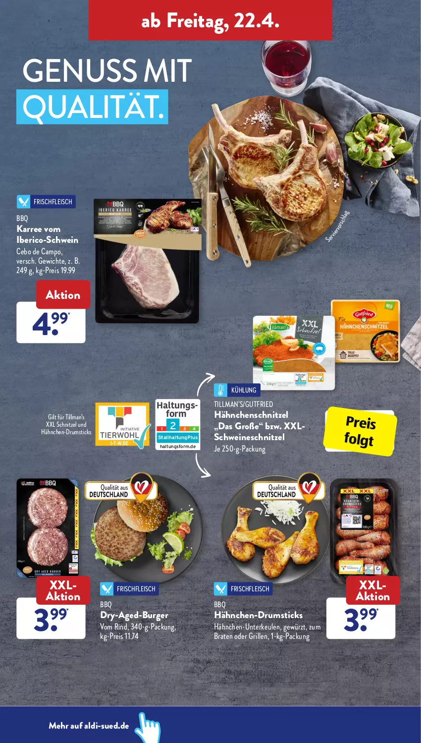 Aktueller Prospekt AldiSud - ALDI Aktuell - von 19.04 bis 23.04.2022 - strona 30 - produkty: aldi, braten, burger, eis, fleisch, gewürz, grill, gutfried, Hähnchen-Unterkeulen, Hähnchenschnitzel, je 250-g-packung, LG, nuss, reis, rind, rum, schnitzel, schwein, schweine, schweineschnitzel, Ti, wein, weine