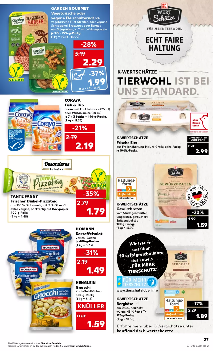 Aktueller Prospekt Kaufland - von 09.02 bis 15.02.2023 - strona 27 - produkty: abis, angebot, angebote, auer, Becher, Bergkäse, braten, bratwurst, burger, cocktail, cocktails, dinkelmehl, dip, eier, eis, filet, fleisch, Fleischalternative, garden gourmet, gewürz, gin, gnocchi, henglein, homann, kartoffel, kartoffelsalat, Käse, LG, mehl, olive, oliven, olivenöl, olivenöl extra, papier, pizza, Pizzateig, reifen, salat, sauce, Schal, schnitten, soja, spitzenqualität, tante fanny, Ti, Vegane Fleisch, Vegeta, wasa, wurst