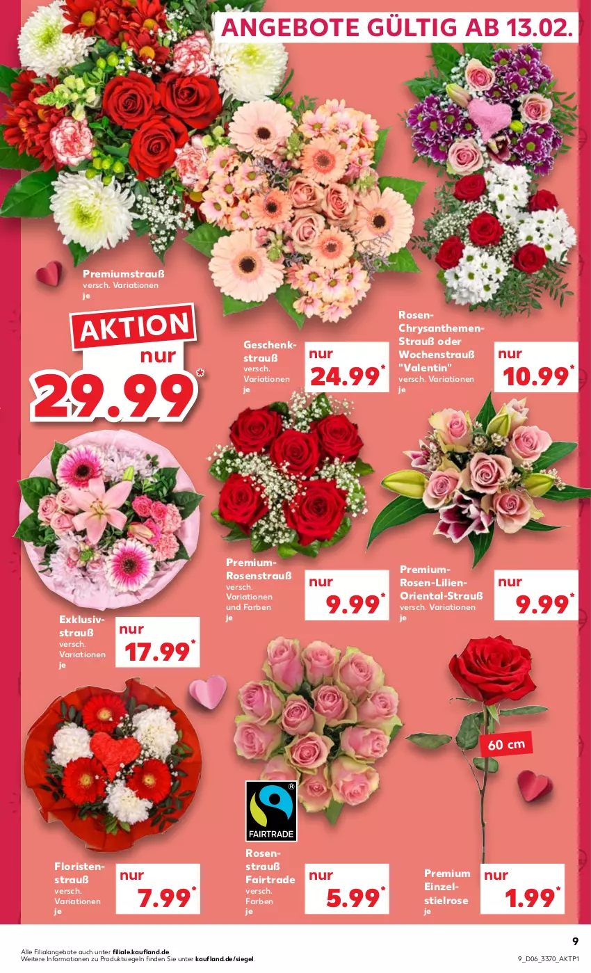 Aktueller Prospekt Kaufland - von 09.02 bis 15.02.2023 - strona 9 - produkty: angebot, angebote, chrysanthemen, Ria, rosen, Rosenstrauß, Ti