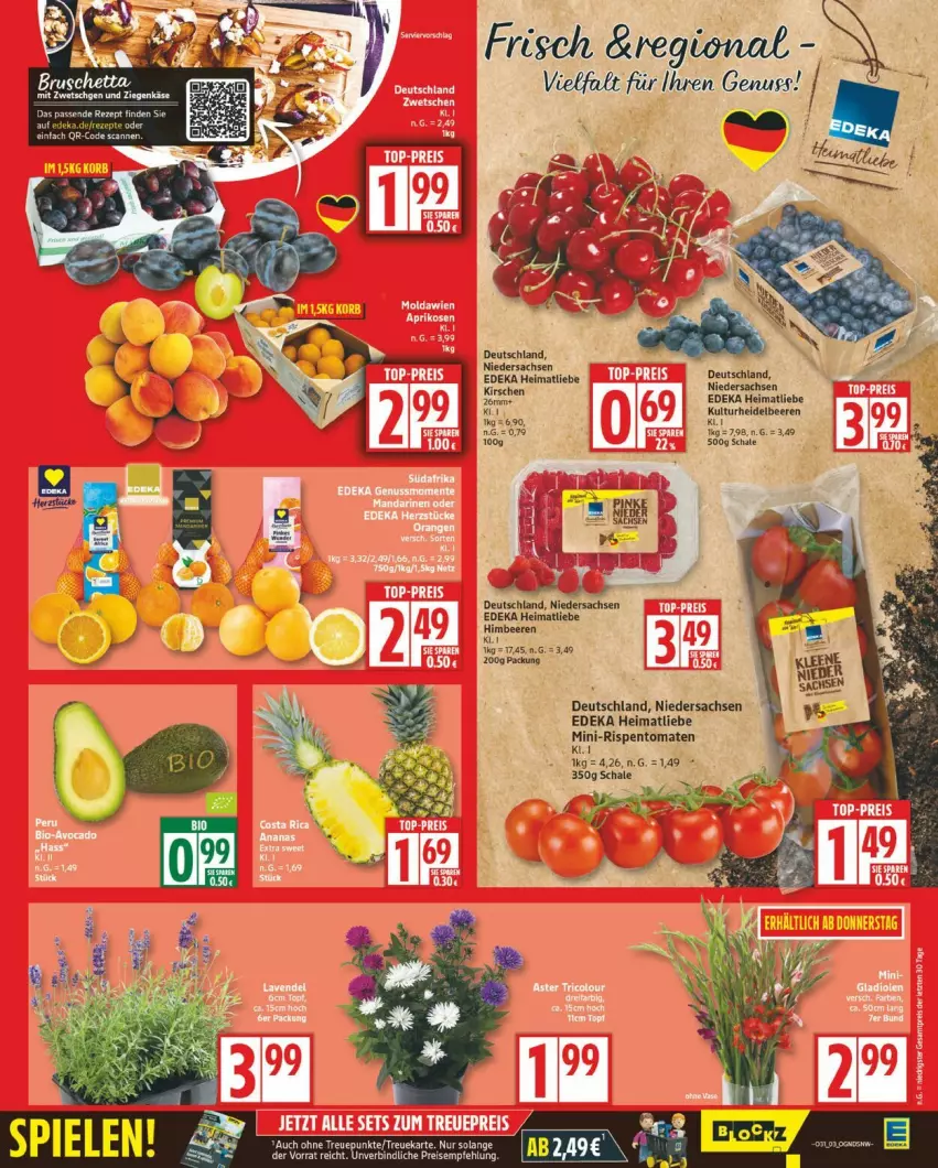 Aktueller Prospekt Edeka - Prospekte - von 28.07 bis 02.08.2025 - strona 3 - produkty: beere, beeren, deka, heidelbeere, heidelbeeren, himbeer, himbeere, himbeeren, Käse, kirsch, kirsche, kirschen, mini-rispentomaten, nuss, rispentomaten, sac, Schal, Schale, tomate, tomaten, ziegenkäse
