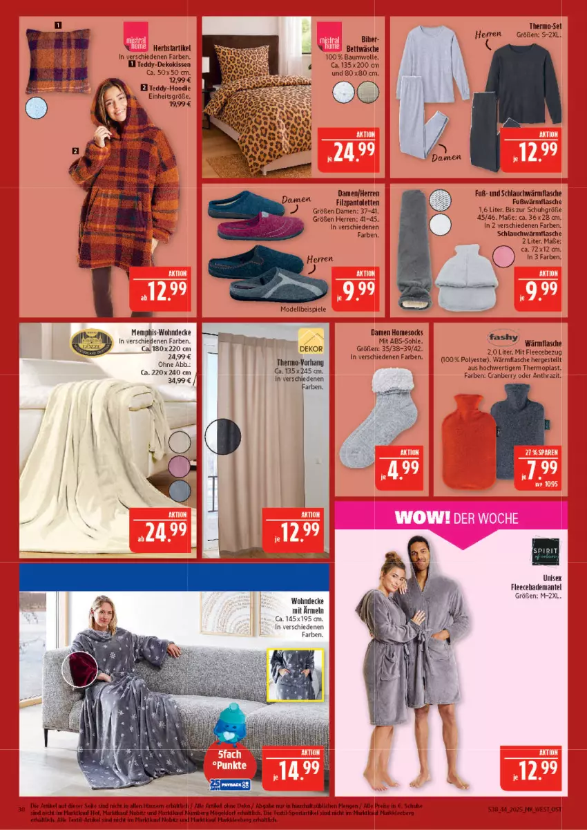 Aktueller Prospekt Marktkauf - Prospekt - von 26.10 bis 01.11.2025 - strona 38 - produkty: Bau, baumwolle, bett, bettwäsche, cranberry, decke, dekokissen, dell, eis, flasche, kissen, Mantel, Mode, pantolette, pantoletten, reis, schlauch, schuhe, Spiele, Sport, Ti, wolle