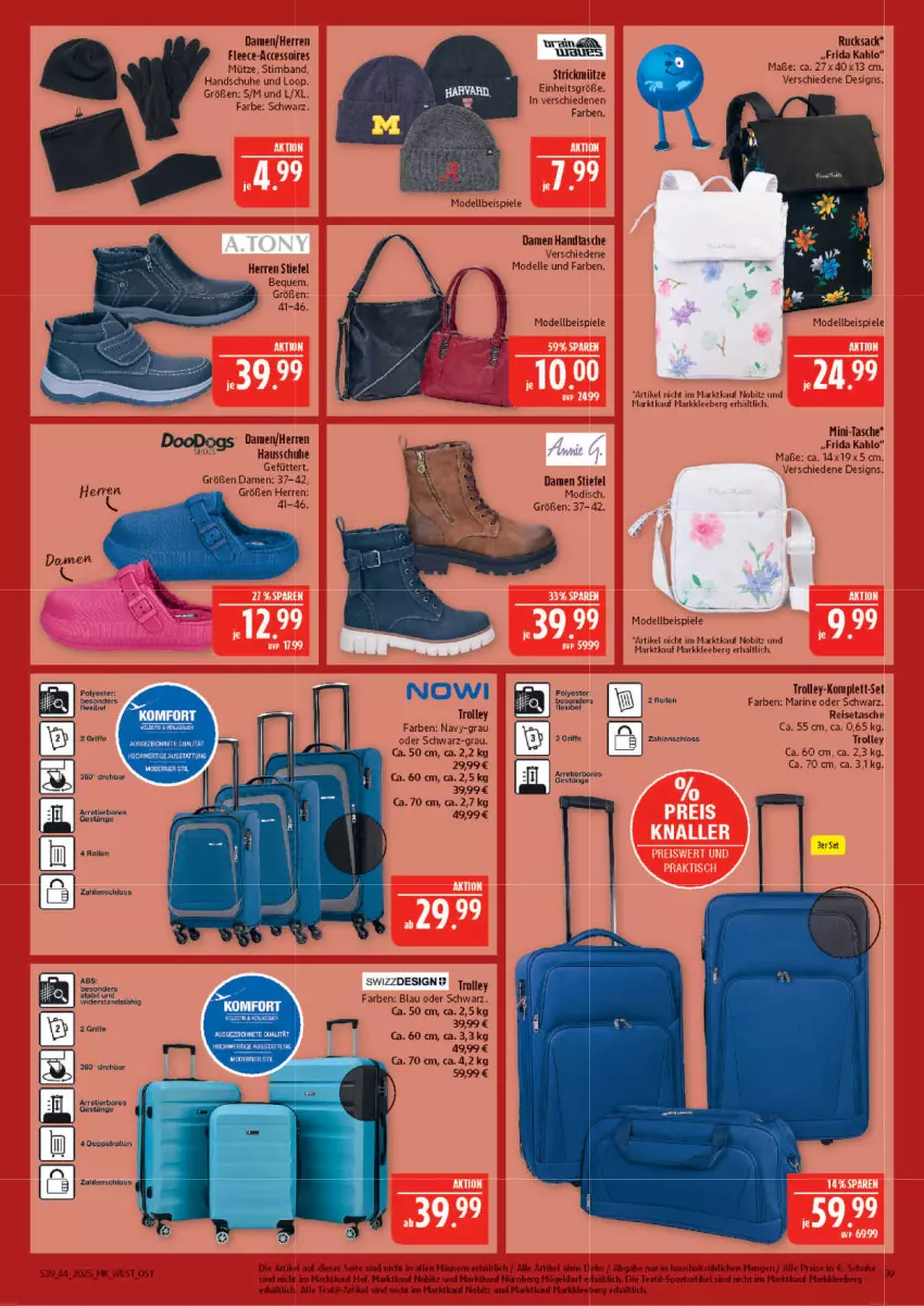 Aktueller Prospekt Marktkauf - Prospekt - von 26.10 bis 01.11.2025 - strona 39 - produkty: ACC, accessoires, dell, eis, elle, handschuhe, Handtasche, Hausschuhe, Mode, Mütze, reis, reisetasche, rucksack, sac, schuhe, Spiele, Sport, Tasche, Ti, trolley