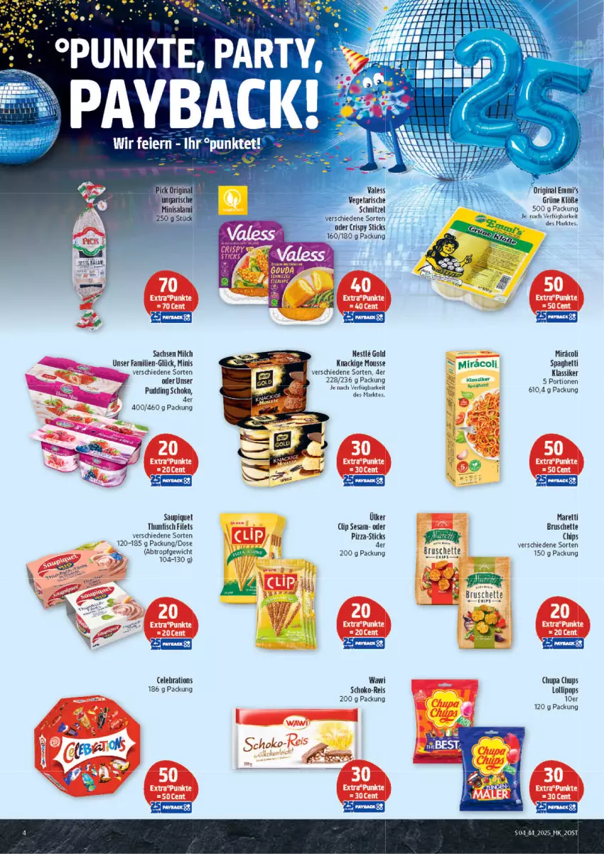 Aktueller Prospekt Marktkauf - Prospekt - von 26.10 bis 01.11.2025 - strona 4 - produkty: Bruschette, chips, chupa, chupa chups, eis, emmi, filet, filets, fisch, gin, Knackige Mousse, mac, milch, mousse, pizza, pudding, reis, sac, saupiquet, schnitzel, schoko, sesam, spaghetti, thunfisch, thunfisch filets, Ti, Vegeta