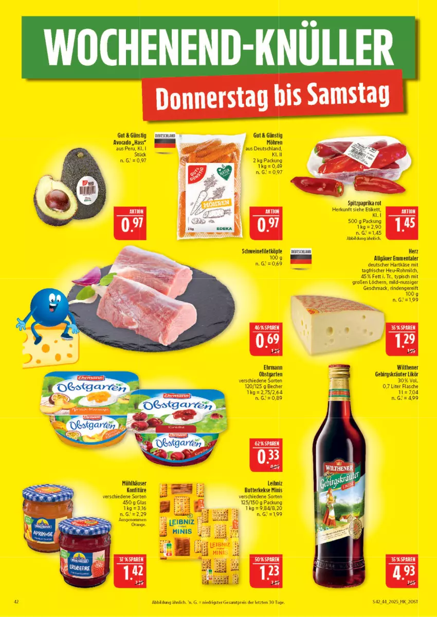 Aktueller Prospekt Marktkauf - Prospekt - von 26.10 bis 01.11.2025 - strona 42 - produkty: Becher, butter, butterkeks, ehrmann, eis, emmentaler, filet, flasche, Garten, hartkäse, Heu, Käse, keks, kekse, konfitüre, kräuter, leibniz, LG, likör, mac, milch, möhren, nuss, obst, obstgarten, reis, rind, schwein, schweine, schweinefilet, Ti, wein, weine, wilthener, ZTE