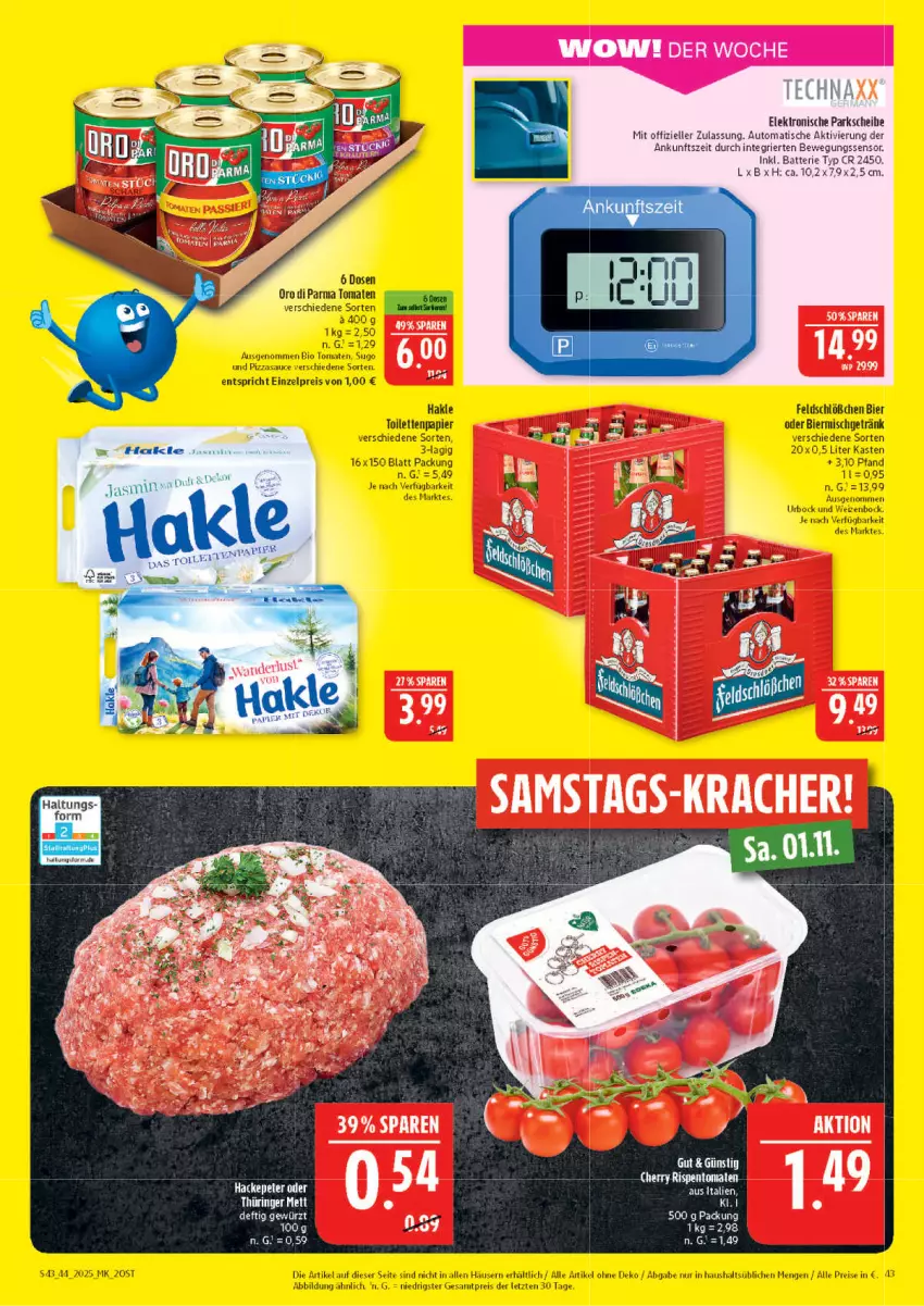 Aktueller Prospekt Marktkauf - Prospekt - von 26.10 bis 01.11.2025 - strona 43 - produkty: auto, batterie, Bewegungssensor, bier, bio, eis, Elektro, elle, getränk, hakle, hakle toilettenpapier, papier, pizza, reis, ring, rispentomaten, sauce, Sugo, Ti, tisch, toilettenpapier, tomate, tomaten, ZTE