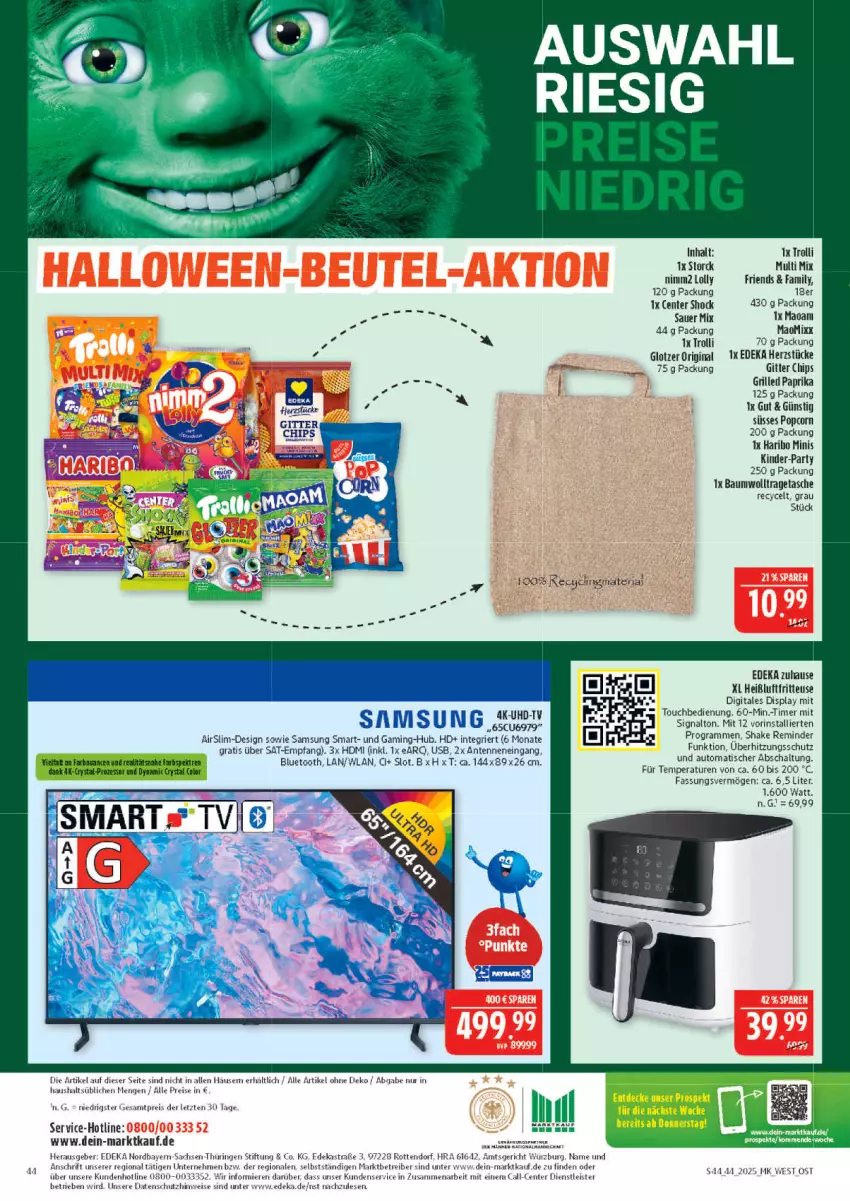 Aktueller Prospekt Marktkauf - Prospekt - von 26.10 bis 01.11.2025 - strona 44 - produkty: Astra, auer, aust, auto, Bau, chips, deka, eier, eis, ente, fritteuse, gin, grill, haribo, HDMI, Heißluftfritteuse, Kinder, nimm2, paprika, popcorn, reis, ring, sac, Samsung, Schal, shake, Signal, storck, Tasche, Ti, timer, tisch, tragetasche, trolli, überhitzungsschutz, uhd, usb, ZTE