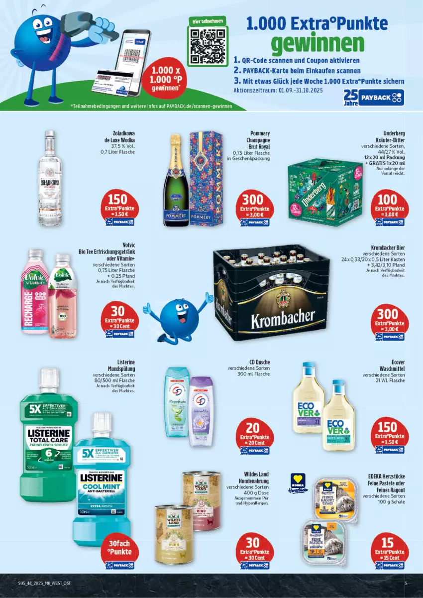 Aktueller Prospekt Marktkauf - Prospekt - von 26.10 bis 01.11.2025 - strona 5 - produkty: bier, bio, brut, champagne, coupon, deka, dusche, eis, erfrischungsgetränk, flasche, fleisch, geschenkpackung, getränk, hundenahrung, kräuter, krombache, krombacher, listerine, mint, mundspülung, pastete, payback, Ragout, Schal, Schale, spülung, tee, Ti, total care, underberg, vita, volvic, waschmittel, Wild, Zahnseide
