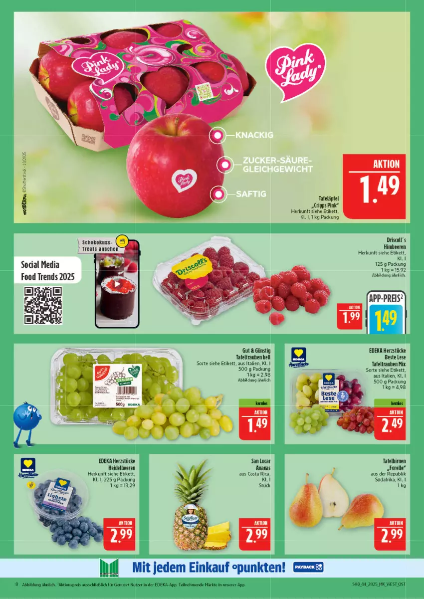 Aktueller Prospekt Marktkauf - Prospekt - von 26.10 bis 01.11.2025 - strona 8 - produkty: aktionspreis, ananas, Bau, beere, beeren, Birnen, deka, eis, elle, forelle, heidelbeere, heidelbeeren, himbeer, himbeere, himbeeren, nuss, reis, rel, schoko, tafeläpfel, tafelbirnen, tafeltrauben, Ti, trauben