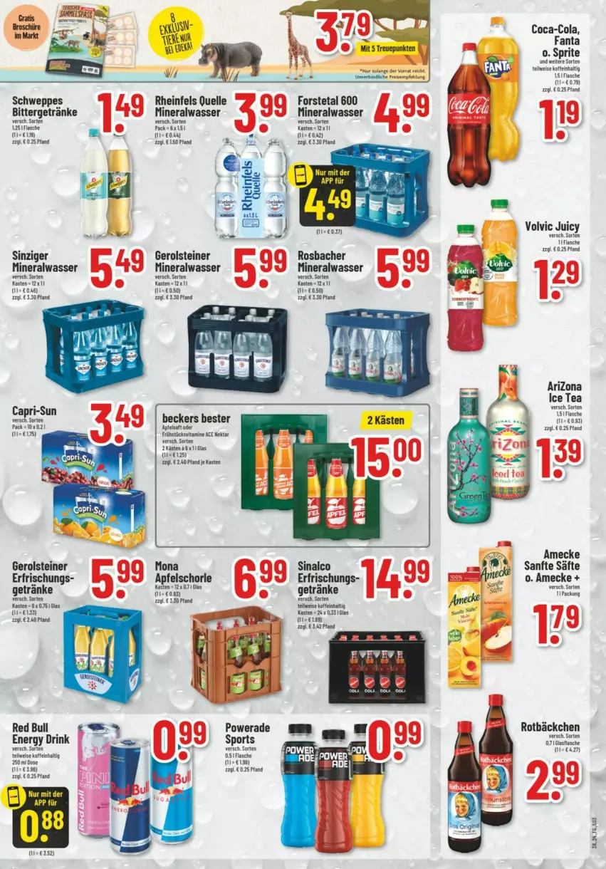 Aktueller Prospekt Trinkgut - Prospekte - von 15.09 bis 21.09.2024 - strona 4 - produkty: Alwa, amecke, apfel, Apfelschorle, Beckers Bester, Cap, capri-sun, coca-cola, cola, eis, elle, fanta, flasche, Forstetal, gerolsteine, gerolsteiner, getränk, getränke, ice tea, mineralwasser, Nektar, rheinfels quelle, rind, saft, säfte, schorle, schweppes, sinalco, Sport, sprite, steiner, Ti, volvic, wasser