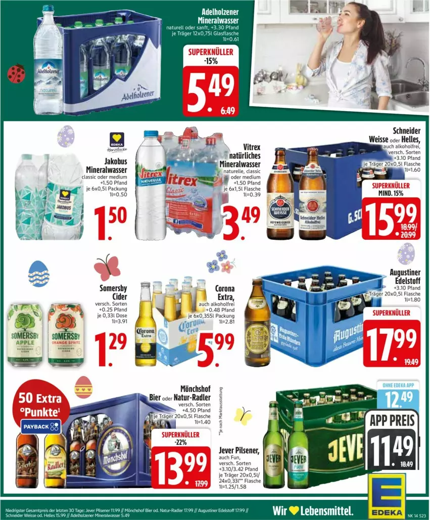 Aktueller Prospekt Edeka - Prospekte - von 30.03 bis 04.04.2026 - strona 25 - produkty: alkohol, Alwa, bier, cider, corona, deka, eis, elle, flasche, jever, jever pilsener, mineralwasser, mönchshof, natur, pils, pilsener, radler, rel, somersby, Ti, vitrex, wasser