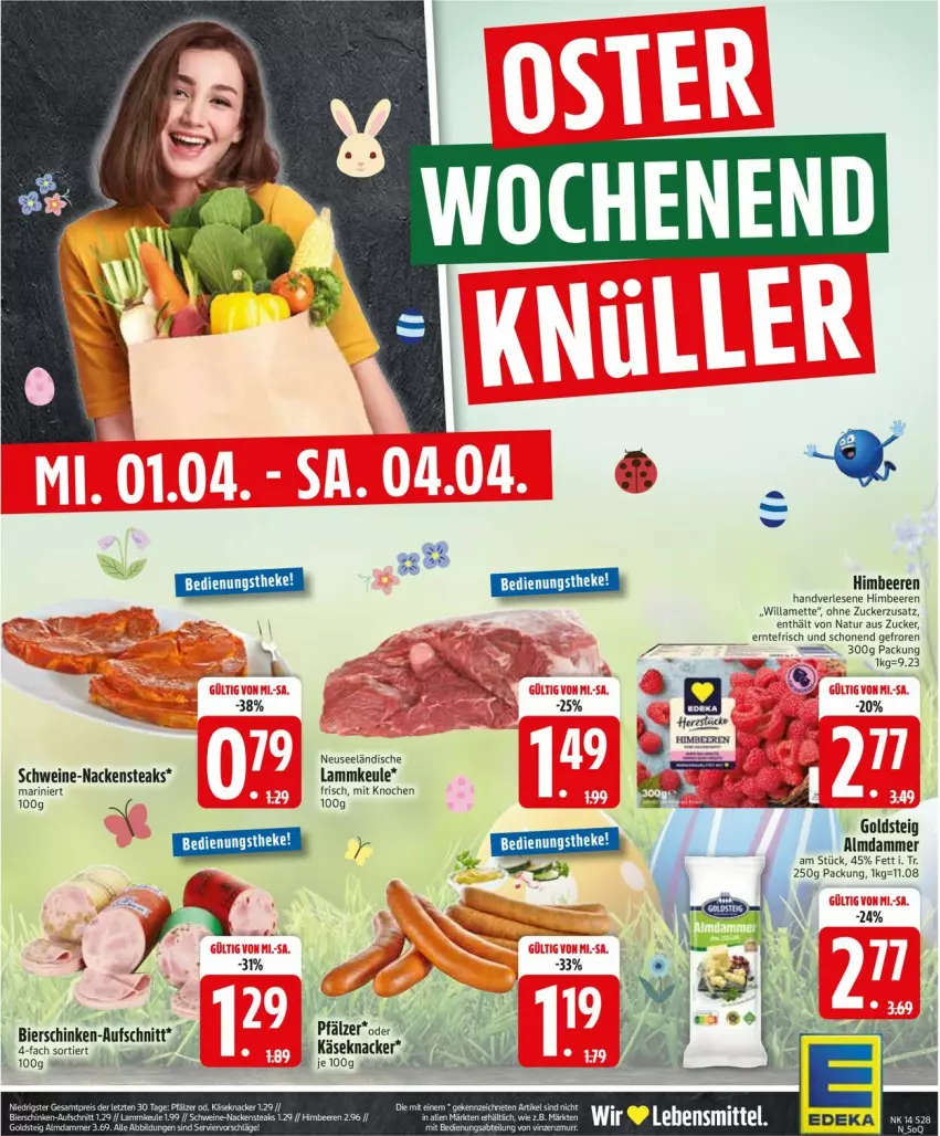 Aktueller Prospekt Edeka - Prospekte - von 30.03 bis 04.04.2026 - strona 30 - produkty: aufschnitt, beere, beeren, bier, bierschinken, goldsteig, himbeer, himbeere, himbeeren, Käse, knacker, lamm, lammkeule, Mett, Nackensteak, nackensteaks, natur, schinken, schwein, schweine, steak, steaks, Ti, wein, weine, ZTE, zucker