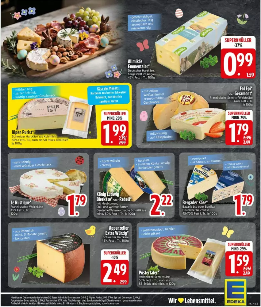 Aktueller Prospekt Edeka - Prospekte - von 30.03 bis 04.04.2026 - strona 7 - produkty: Allmikäs, appenzeller, bavaria blu, bier, chili, eis, elle, emmentaler, fol epi, hartkäse, Käse, lebensmittel, rebell, reis, resa, Ria, schweizer hartkäse, weichkäse, ZTE