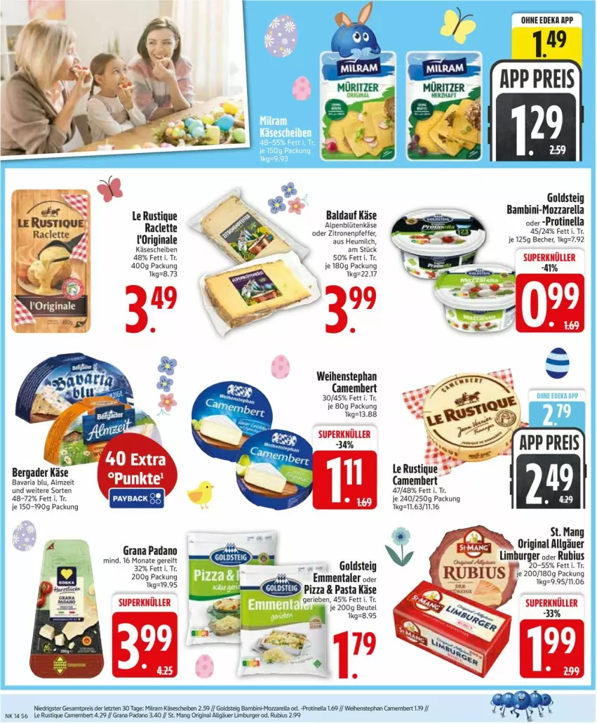 Aktueller Prospekt Edeka - Prospekte - von 30.03 bis 04.04.2026 - strona 8 - produkty: acer, bavaria blu, Becher, bergader, Blüte, burger, camembert, deka, eis, emmentaler, gin, goldsteig, grana, grana padano, Heu, heumilch, Käse, käsescheiben, Le Rustique, LG, Limburger, milch, mozzarella, padano, pasta, pfeffer, pizza, Rana, reis, rel, Ria, Rubius, St. Mang, Ti, weihenstephan, zitrone, zitronen