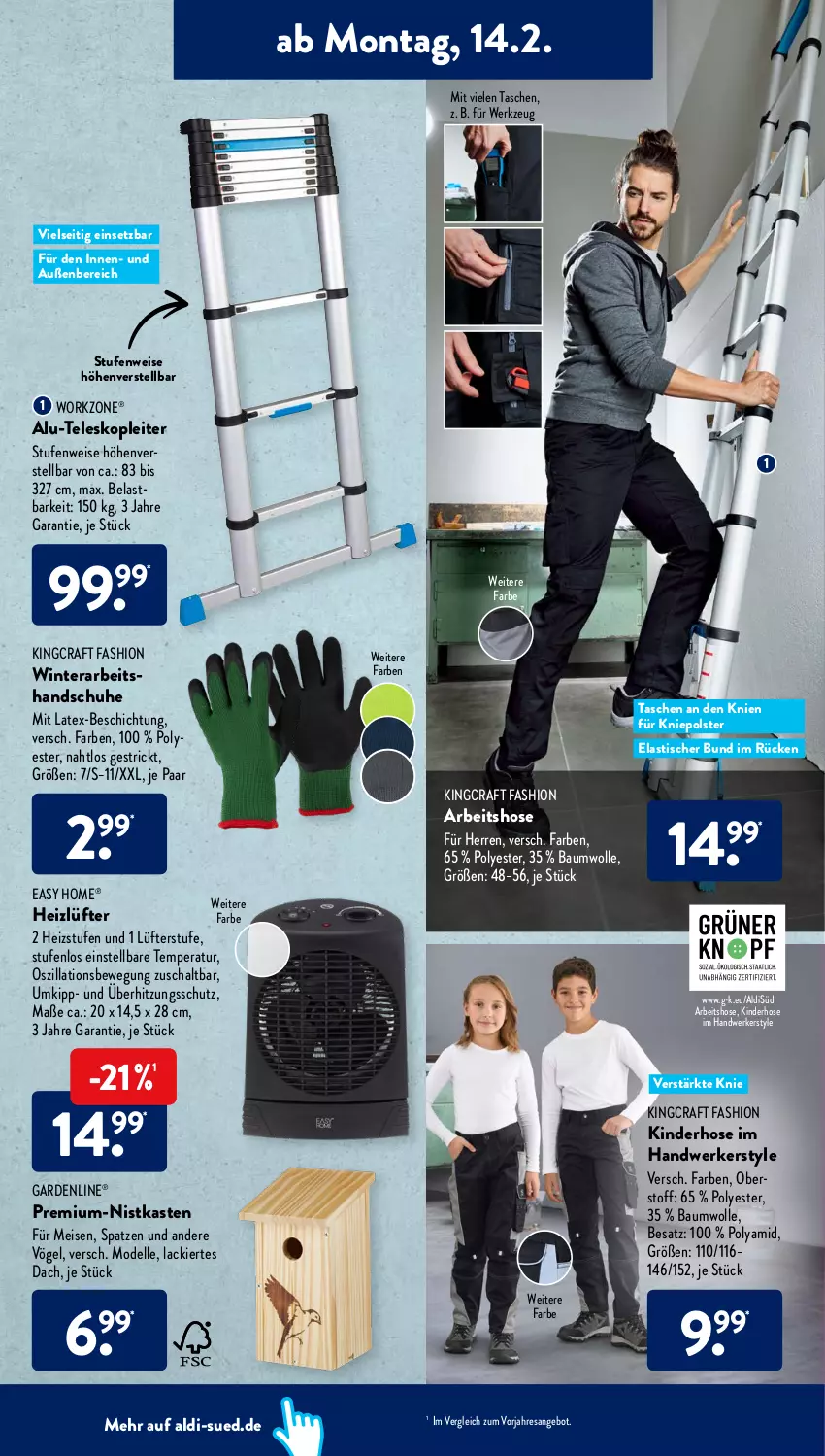 Aktueller Prospekt AldiSud - ALDI Aktuell - von 14.02 bis 19.02.2022 - strona 6 - produkty: aldi, angebot, asti, Bau, baumwolle, dell, eis, elle, gardenline®, handschuhe, hose, Kinder, lack, Mode, resa, Schal, schuhe, Tasche, taschen, Teleskop, Ti, tisch, werkzeug, wolle