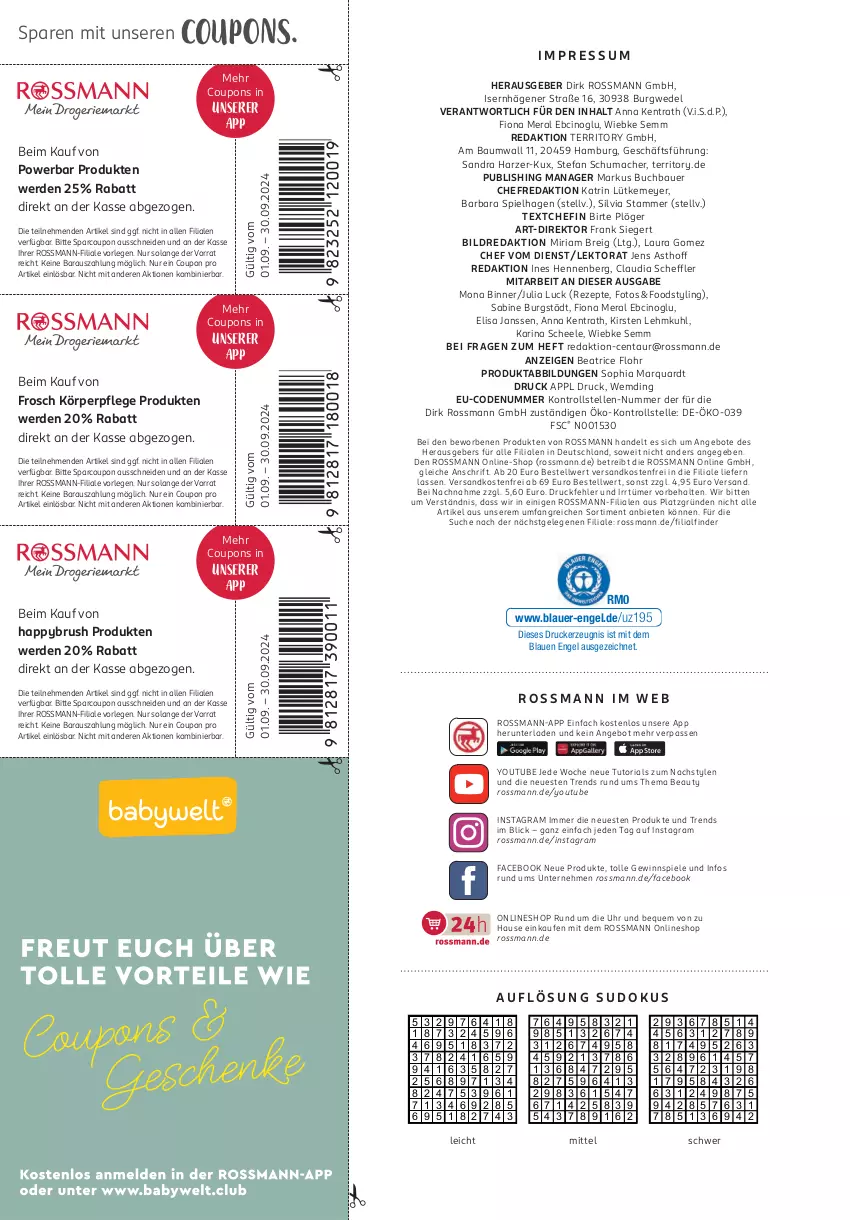 Aktueller Prospekt Rossmann - Prospekte - von 01.09 bis 30.09.2024 - strona 96 - produkty: angebot, angebote, auer, Bau, Bauer, Brei, buch, cin, coupon, coupons, drucker, elle, Engel, erde, Frosch, kerze, körperpflege, mac, ndk, rezept, rezepte, Ria, Spiele, Ti, uhr, versandkostenfrei, wedel, Yo