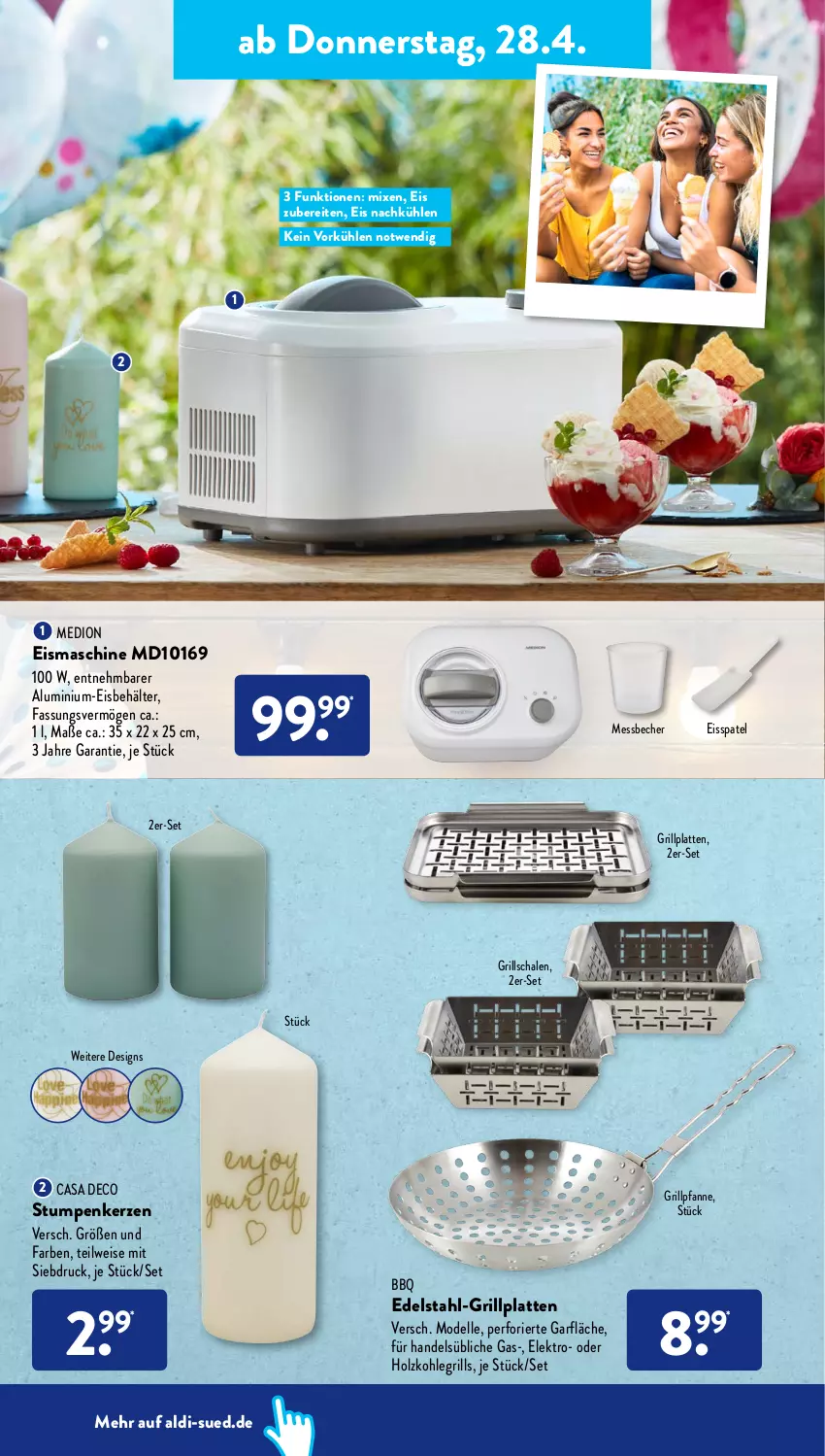 Aktueller Prospekt AldiSud - ALDI Aktuell - von 25.04 bis 30.04.2022 - strona 18 - produkty: aldi, Becher, Behälter, casa deco, dell, edelstahl, eis, eismaschine, Elektro, elle, grill, Grillpfanne, grillplatte, Grillschalen, Holz, holzkohle, kerze, latte, medion, Messbecher, Mode, pfanne, Schal, Schale, Ti