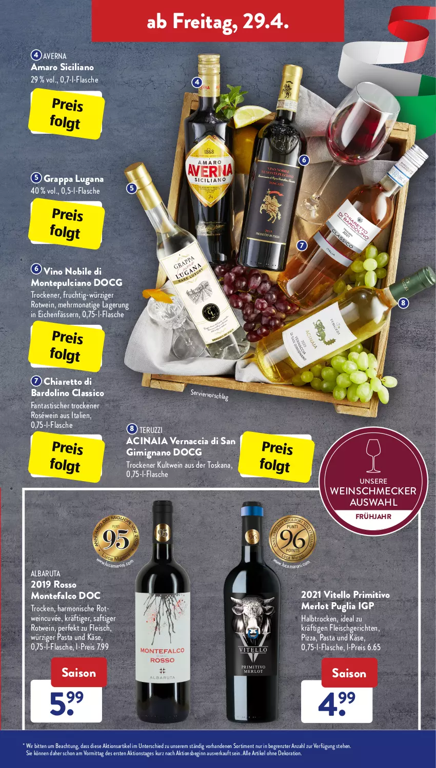 Aktueller Prospekt AldiSud - ALDI Aktuell - von 25.04 bis 30.04.2022 - strona 33 - produkty: ACC, alle artikel ohne dekoration, amaro, asti, averna, cin, classico, cuvée, dekoration, eis, fanta, flasche, fleisch, frucht, gin, grappa, Käse, LG, merl, merlot, monati, monte, Montepulciano, pasta, pizza, primitivo, reis, roséwein, rotwein, saft, tefal, Ti, tisch, wein, ZTE