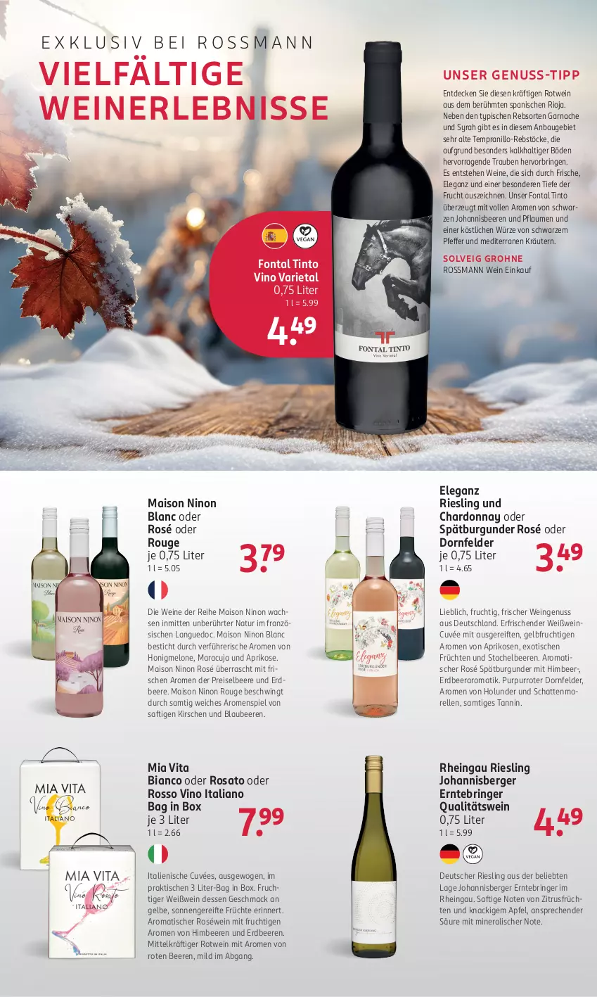 Aktueller Prospekt Rossmann - Prospekte - von 06.01 bis 31.01.2025 - strona 13 - produkty: apfel, aprikose, aprikosen, Bau, beere, beeren, Berger, Blaubeer, blaubeere, burgunder, chardonnay, cuvée, decke, dornfelder, eis, elle, erdbeere, erdbeeren, frucht, früchte, früchten, himbeer, himbeere, himbeeren, holunder, honig, honigmelone, johannisbeere, Johannisbeeren, kirsch, kirsche, kirschen, kräuter, kräutern, mac, mais, maracuja, melone, mit frucht, morellen, natur, nuss, pfeffer, pflaume, pflaumen, qualitätswein, reis, rel, riesling, ring, rioja, rosato, roséwein, rotwein, rouge, saft, schattenmorellen, spätburgunder, Stachelbeeren, tempranillo, Ti, tisch, trauben, vita, wein, weine, Weißwein