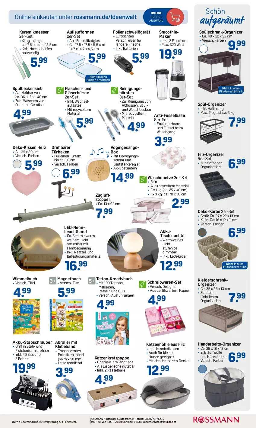 Aktueller Prospekt Rossmann - Prospekte - von 06.01 bis 31.01.2025 - strona 3 - produkty: akku, Akku-Stabschrauber, batterie, batterien, Beba, Bewegungssensor, buch, bürste, bürsten, decke, Deckel, deka, eis, elle, ente, fernbedienung, flasche, Gläser, kissen, kleid, kleider, kleiderschrank, ladekabel, leine, Leuchte, LG, Liege, Magnetbuch, messer, mit fernbedienung, obst, Obst und Gemüse, papier, Reinigung, reinigungsbürste, reis, Ria, Roller, Schrank, schreibwaren, smoothie, teller, Ti, tisch, tischleuchte, topper, uhr, und gemüse, waschbecken, wolle, ZTE, Zugluftstopper