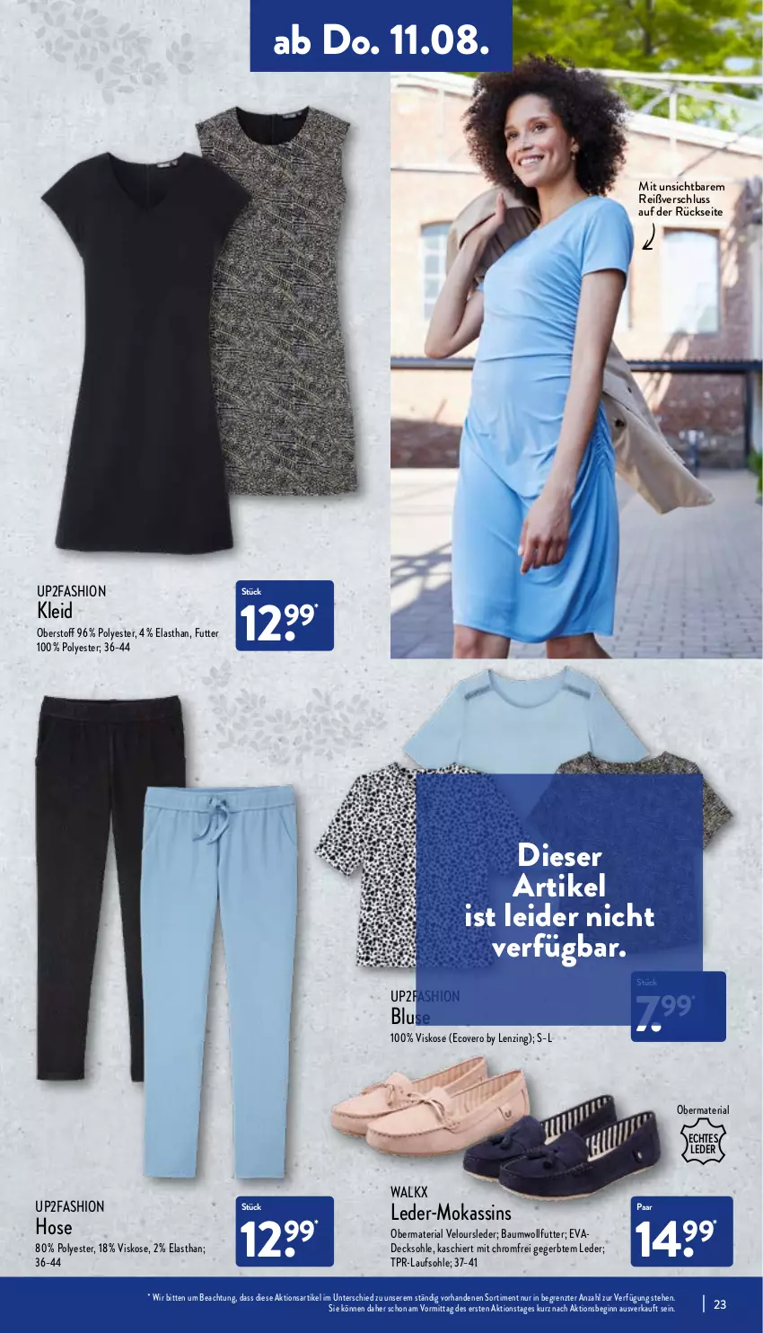 Aktueller Prospekt Aldi Nord - Aldi-Aktuell - von 08.08 bis 13.08.2022 - strona 23 - produkty: Bau, bluse, decksohle, ecovero, gin, hose, kleid, lenzing, Ria, Ti, up2fashion, walkx, ZTE