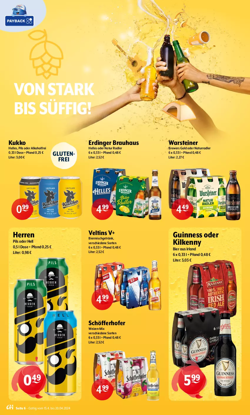 Aktueller Prospekt Getraenke Hoffmann - Prospekte - von 15.04 bis 20.04.2024 - strona 6 - produkty: alkohol, bier, elle, erdinger, getränk, Guinness, Kilkenny, natur, natur radler, pils, radler, schöfferhofer, steiner, Ti, veltins, warsteiner