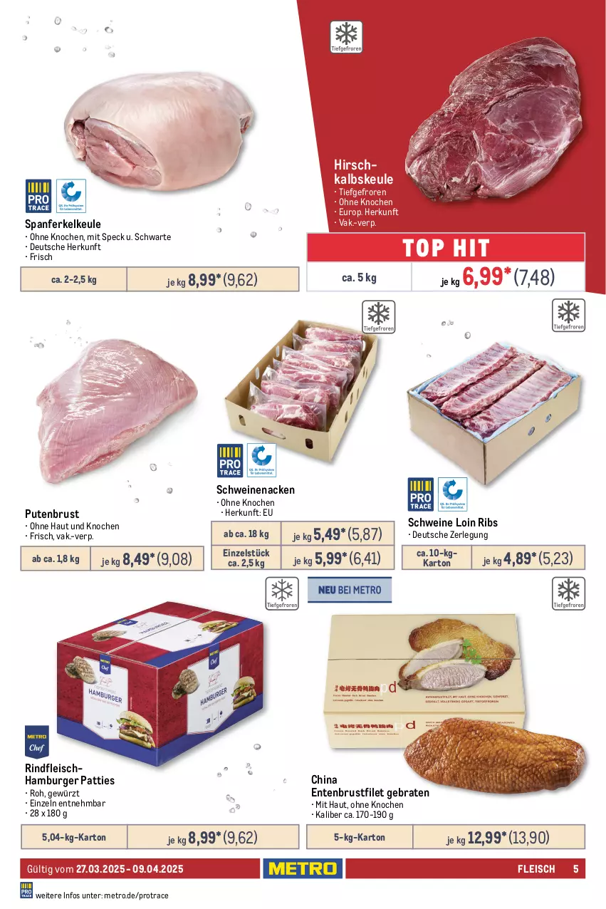 Aktueller Prospekt Metro - GastroJournal - von 27.03 bis 09.04.2025 - strona 5 - produkty: auer, braten, brustfilet, burger, cordon bleu, eimer, eis, elle, ente, Entenbrust, Falsches Filet, filet, fleisch, gewürz, gouda, hackfleisch, hamburger, Metro, pute, putenbrust, reis, rind, rinder, rinder-hackfleisch, rinderbraten, rindfleisch, schinken, schwein, schweine, schweinenacken, Speck, steak, steakhüfte, Ti, wein, weine