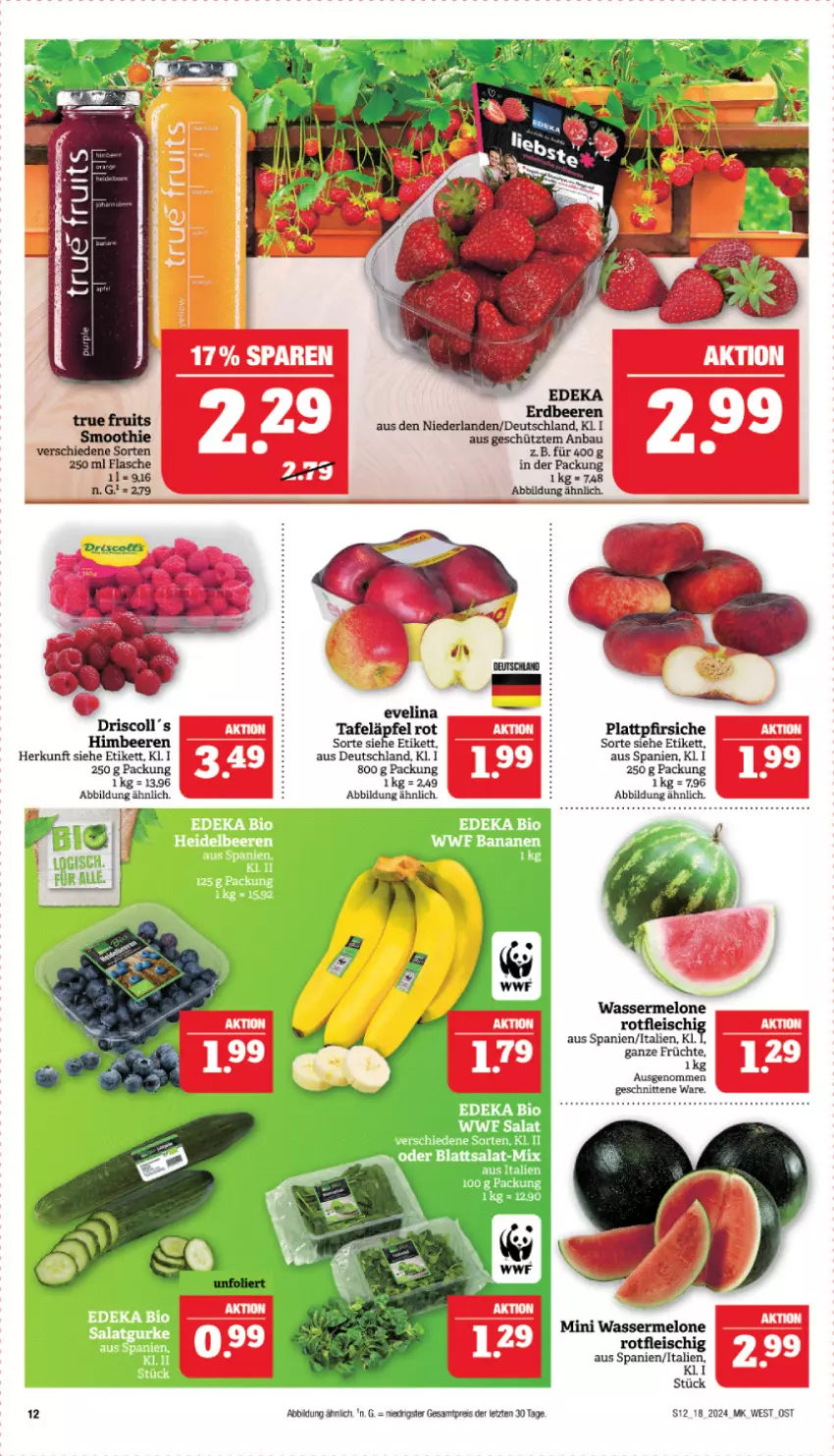 Aktueller Prospekt Marktkauf - Prospekt - von 28.04 bis 04.05.2024 - strona 12 - produkty: Bau, beere, beeren, bio, deka, eis, erdbeere, erdbeeren, flasche, fleisch, früchte, himbeer, himbeere, himbeeren, melone, pfirsich, pfirsiche, plattpfirsiche, schnitten, tafeläpfel, Ti, wasser, wassermelone, ZTE