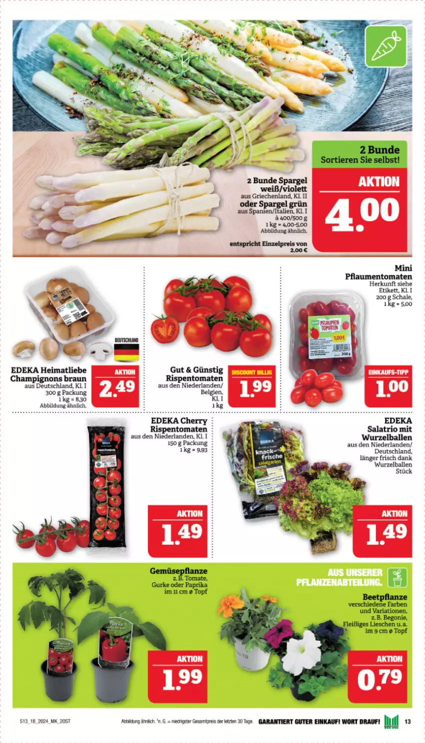 Aktueller Prospekt Marktkauf - Prospekt - von 28.04 bis 04.05.2024 - strona 13 - produkty: ball, braun, champignon, champignons, champignons braun, deka, eis, LG, pflaume, pflaumen, reis, rispentomaten, salat, Schal, Schale, spargel, spargel grün, Ti, tomate, tomaten, ZTE