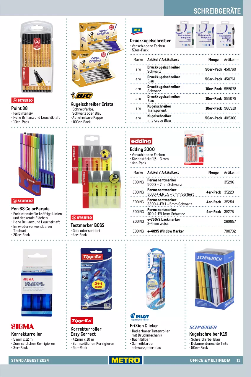 Aktueller Prospekt Metro - Office & Multimedia - von 22.08 bis 31.12.2024 - strona 11 - produkty: auer, boss, brie, collegeblock, decke, eis, ente, kraft, Kugel, kugelschreiber, lack, office, Roller, rwe, sigma, textmarker, Ti, tisch, Tischset