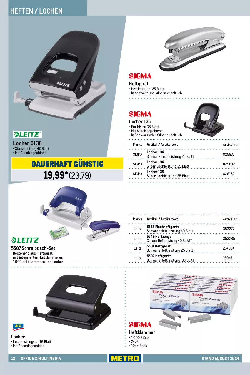 Aktueller Prospekt Metro - Office & Multimedia - von 22.08 bis 31.12.2024 - strona 12 - produkty: auer, Clin, eis, Hefte, Klammern, lamm, leitz, office, Schere, schreibtisch, sigma, Ti, tisch