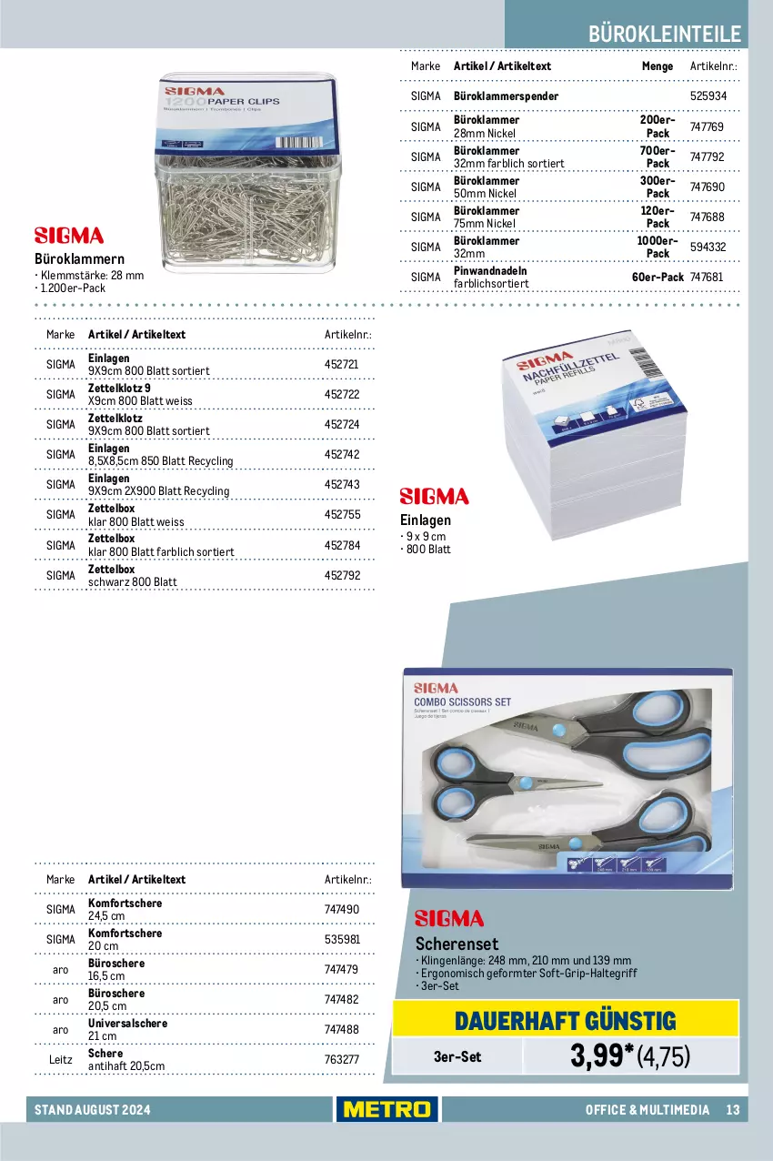 Aktueller Prospekt Metro - Office & Multimedia - von 22.08 bis 31.12.2024 - strona 13 - produkty: auer, Clin, eis, Hefte, Klammern, lamm, leitz, office, Schere, schreibtisch, sigma, Ti, tisch