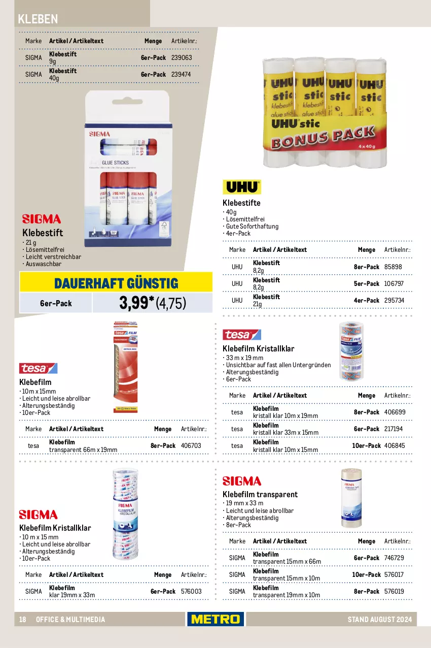 Aktueller Prospekt Metro - Office & Multimedia - von 22.08 bis 31.12.2024 - strona 18 - produkty: auer, beko, eis, flasche, Flinke Flasche, Holz, kleber, office, reis, reiss, Roller, rwe, sigma, stifte, tesa, Ti, tisch, uhu