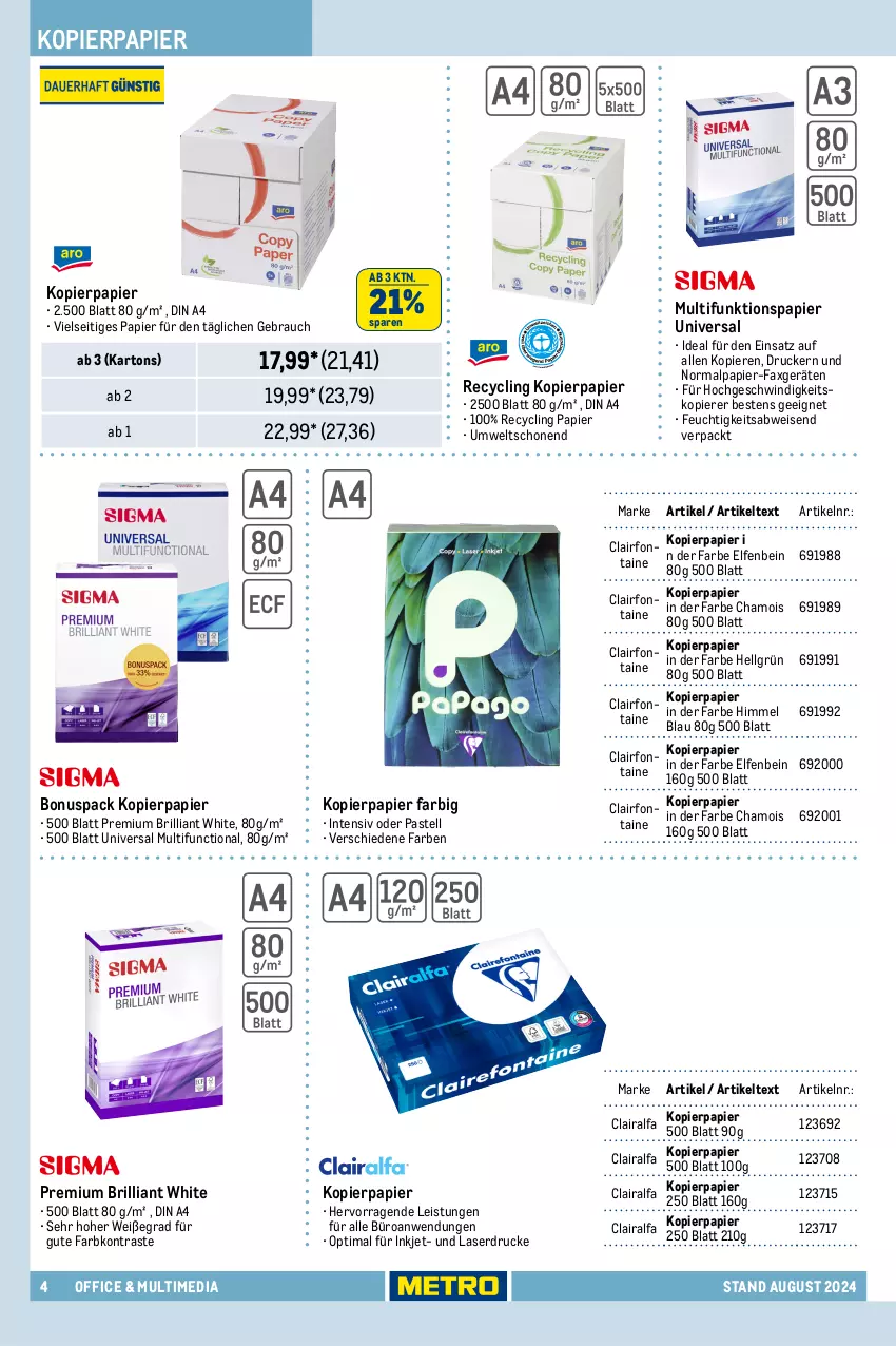 Aktueller Prospekt Metro - Office & Multimedia - von 22.08 bis 31.12.2024 - strona 4 - produkty: auer, buch, Clin, din a4, drucker, eis, Kette, kopierpapier, LG, office, papier, Rauch, sigma, Ti